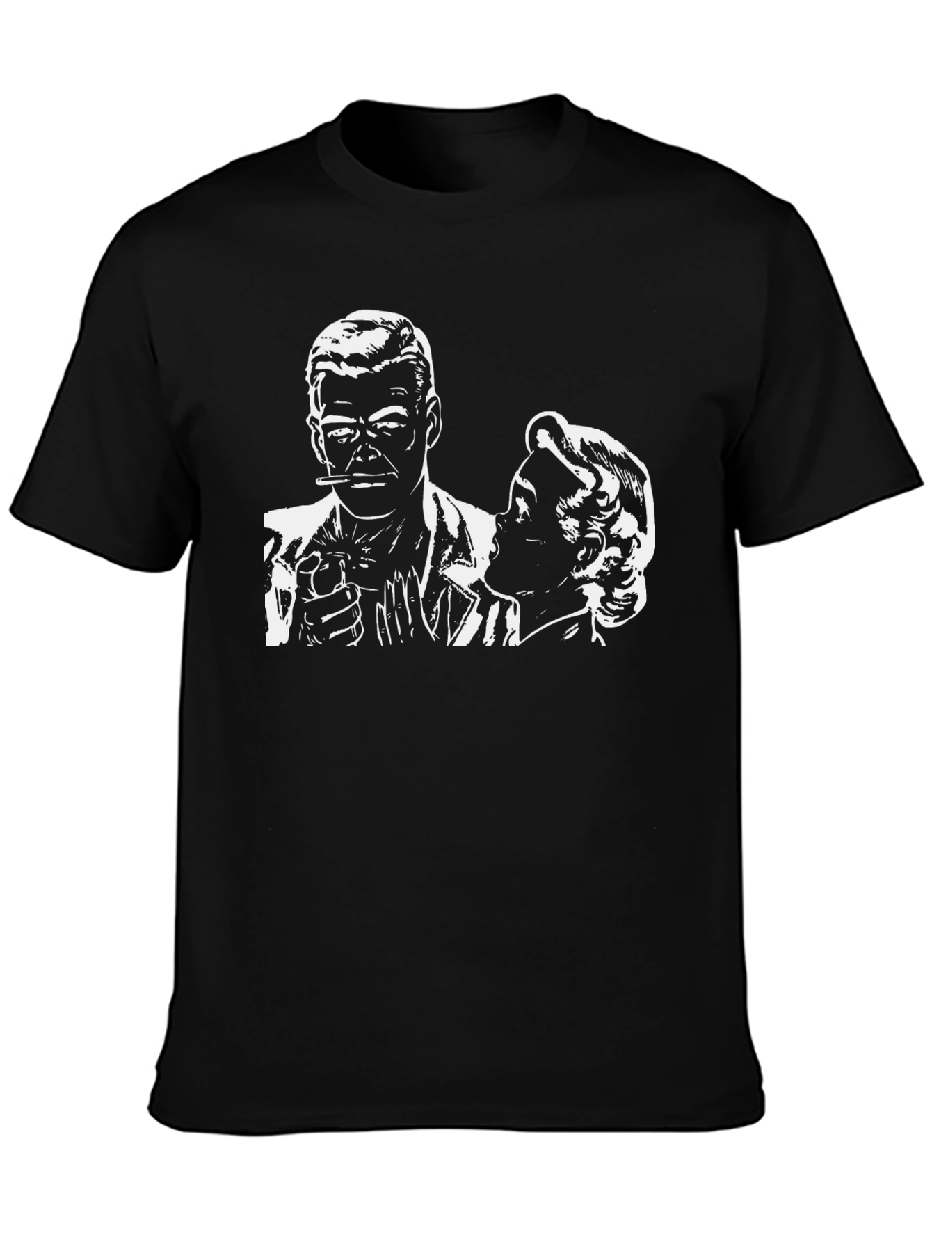 Black Retro Noir Couple Graphic Tee - Vintage Style Black T-Shirt view 3