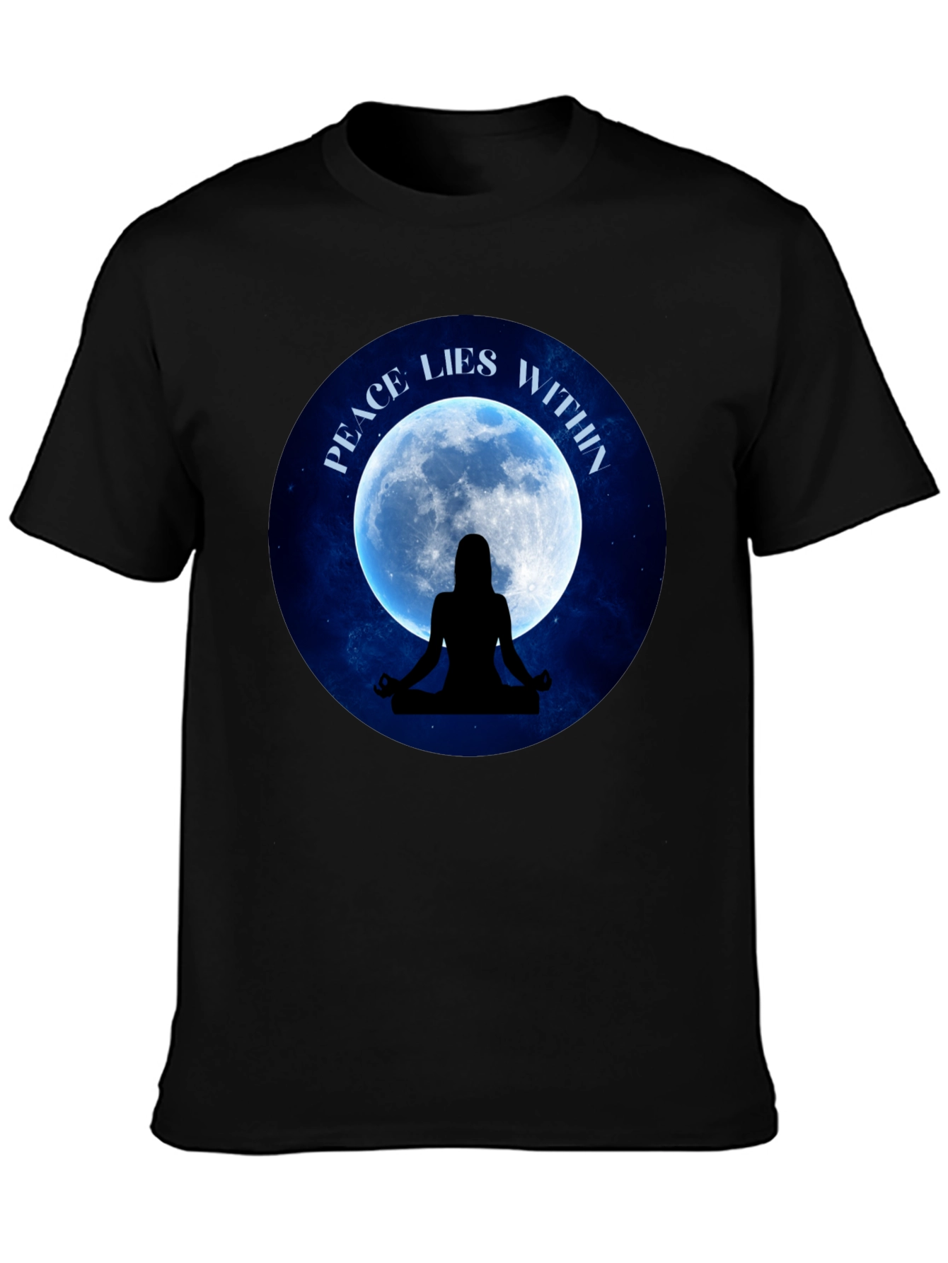 Black Peace Within T-Shirt - Meditating Silhouette Moon Graphic Tee view 3