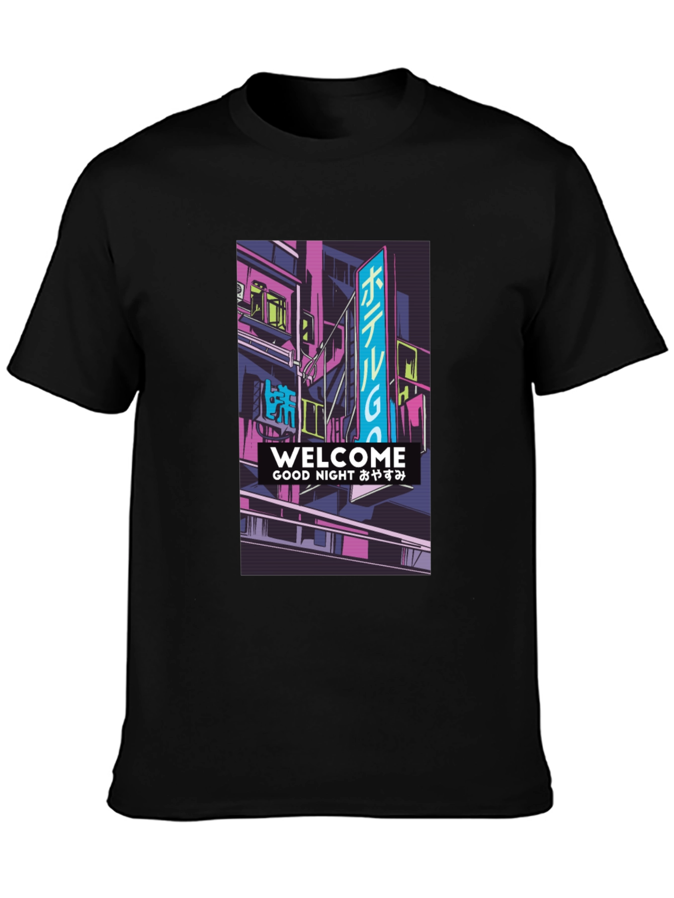 Black Neon Cityscape Graphic T-Shirt view 3