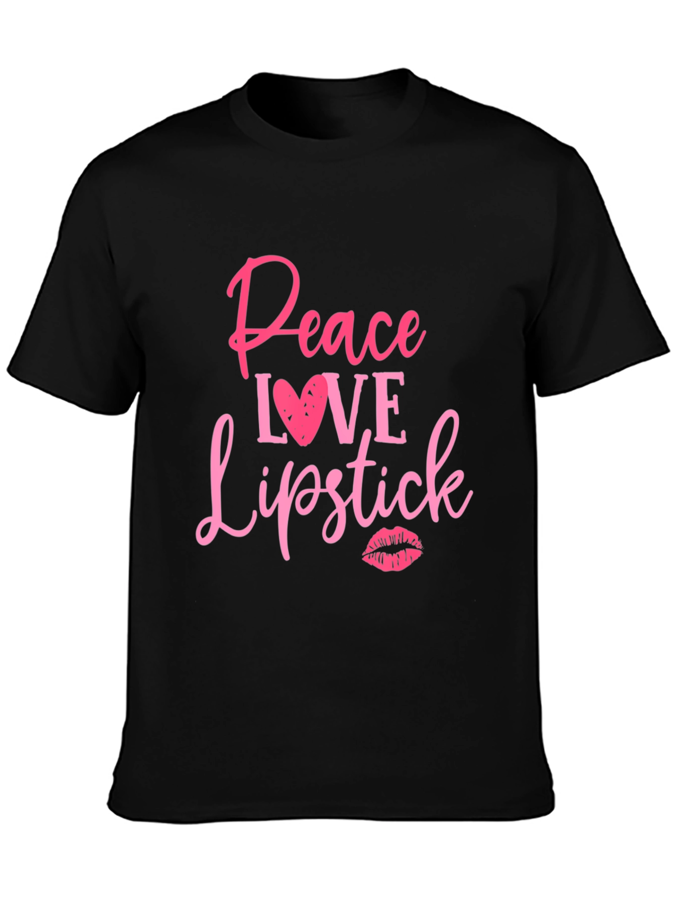 Black Peace Love Lipstick Graphic Tee - Black Cotton Casual T-Shirt view 3