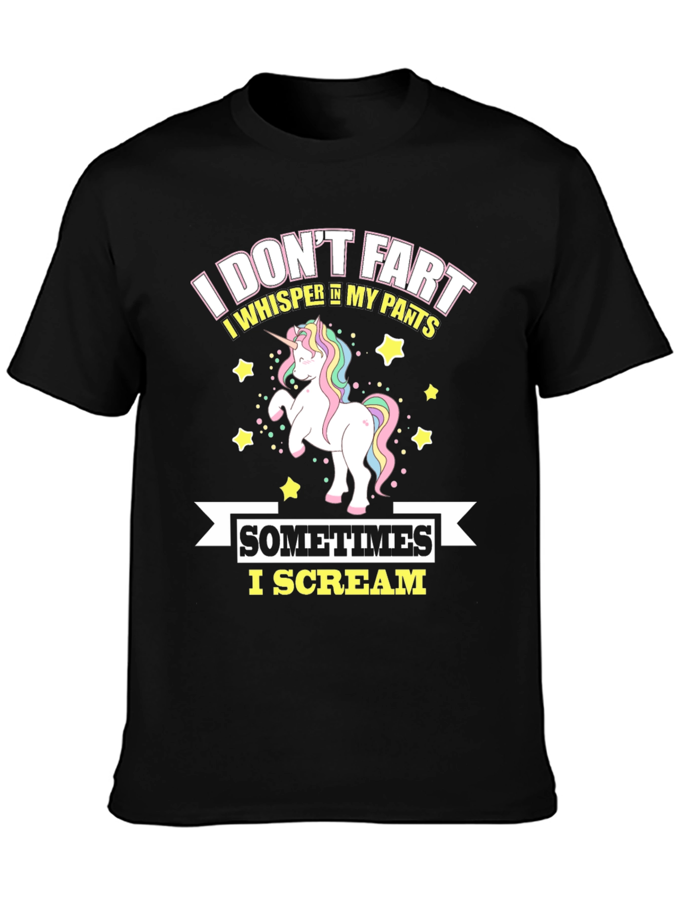 Black Funny Unicorn Humor T-Shirt - I Don't Fart I Whisper in My Pants view 3
