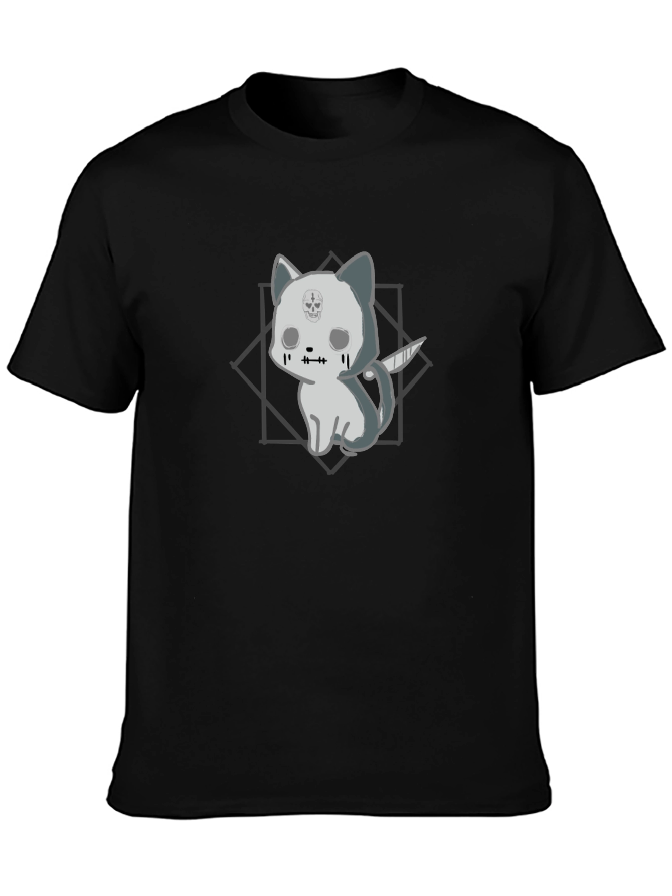 Black Gothic Cat with Knife T-Shirt - Black view 3