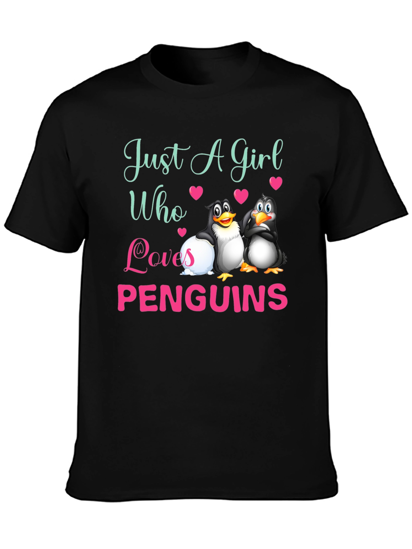 Black Just A Girl Who Loves Penguins T-Shirt view 3