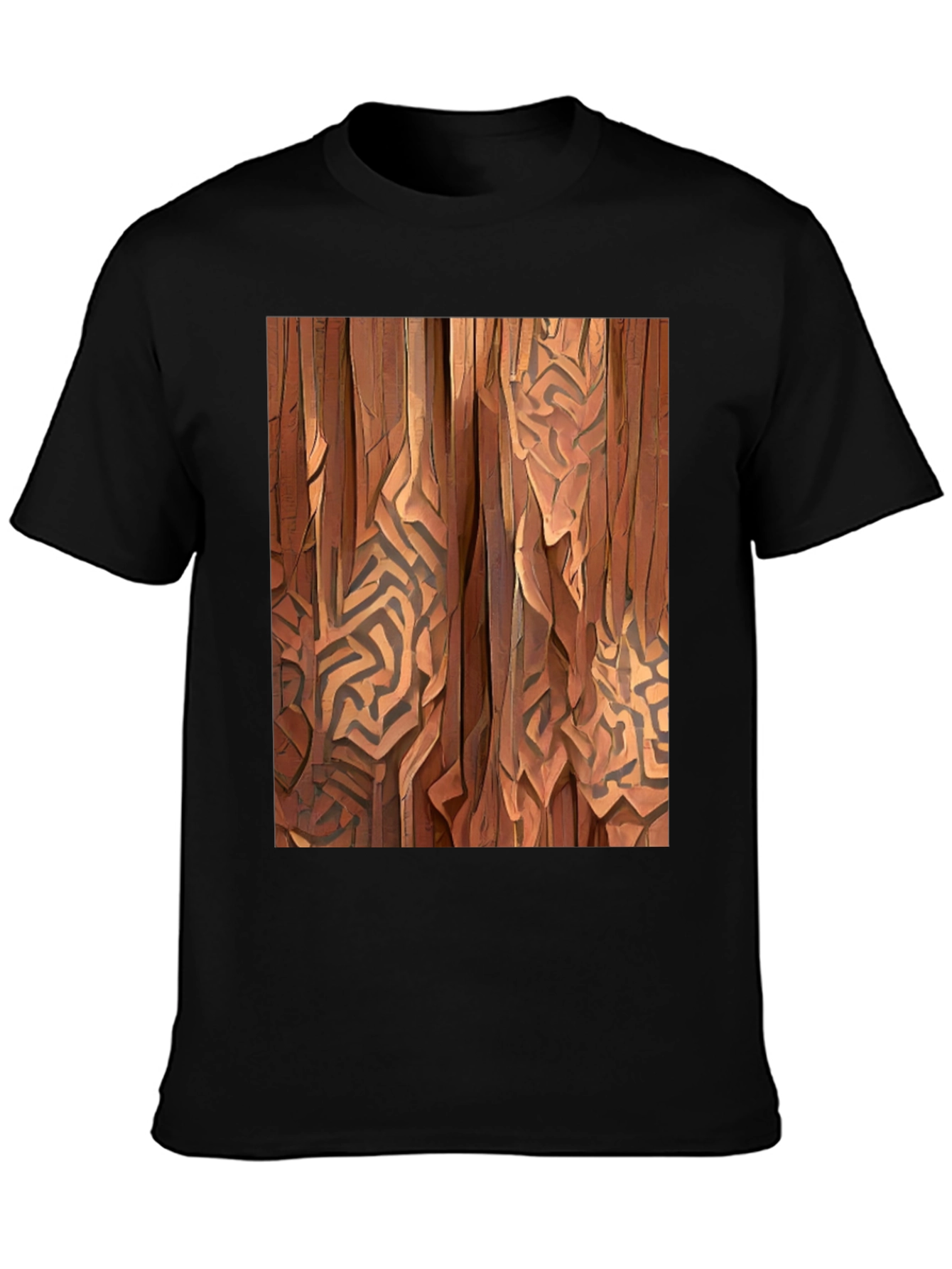 Black Abstract Wood Pattern Black T-Shirt view 3