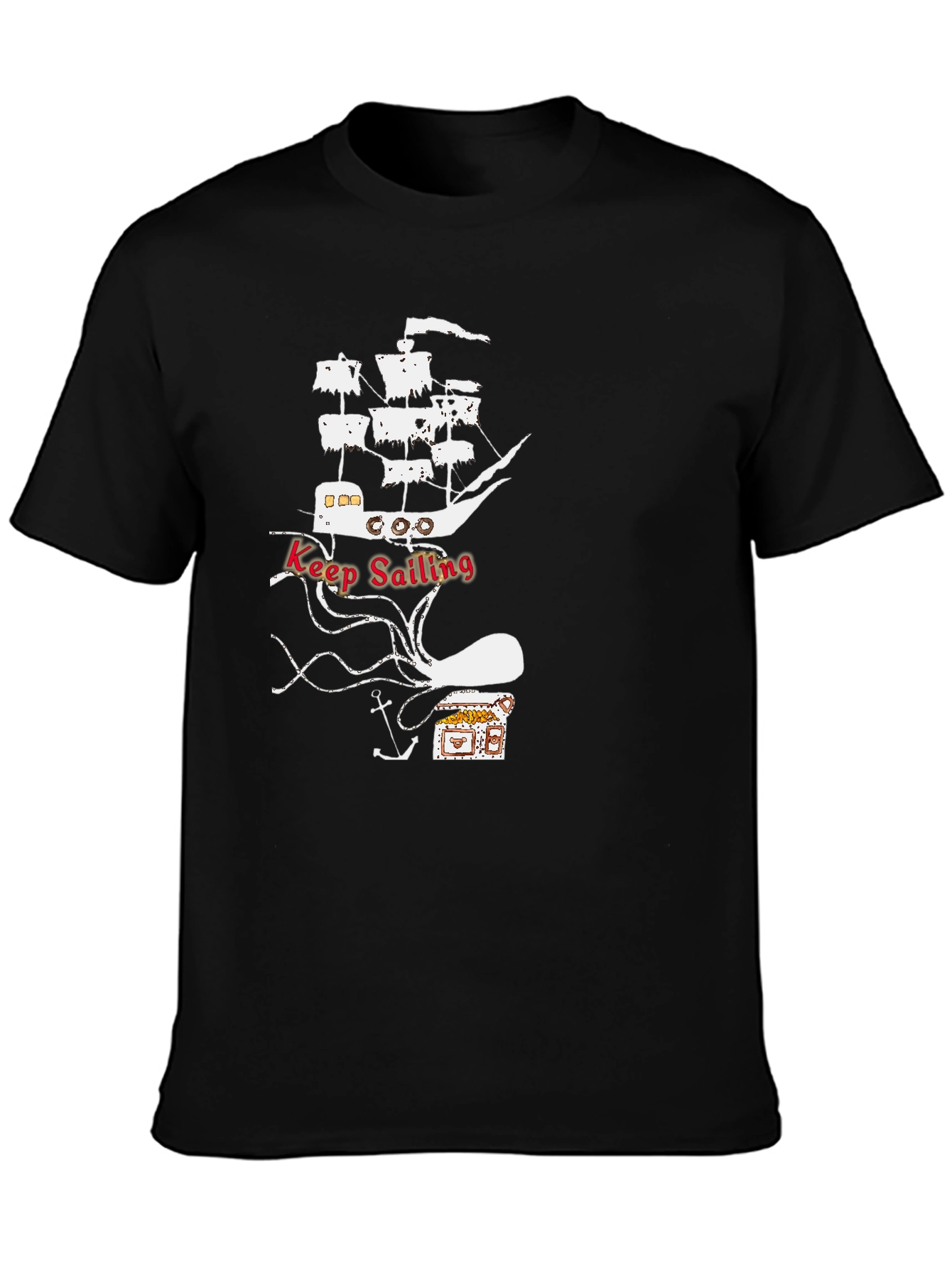 Black Keep Sailing Graphic Tee - Black Cotton T-Shirt view 3