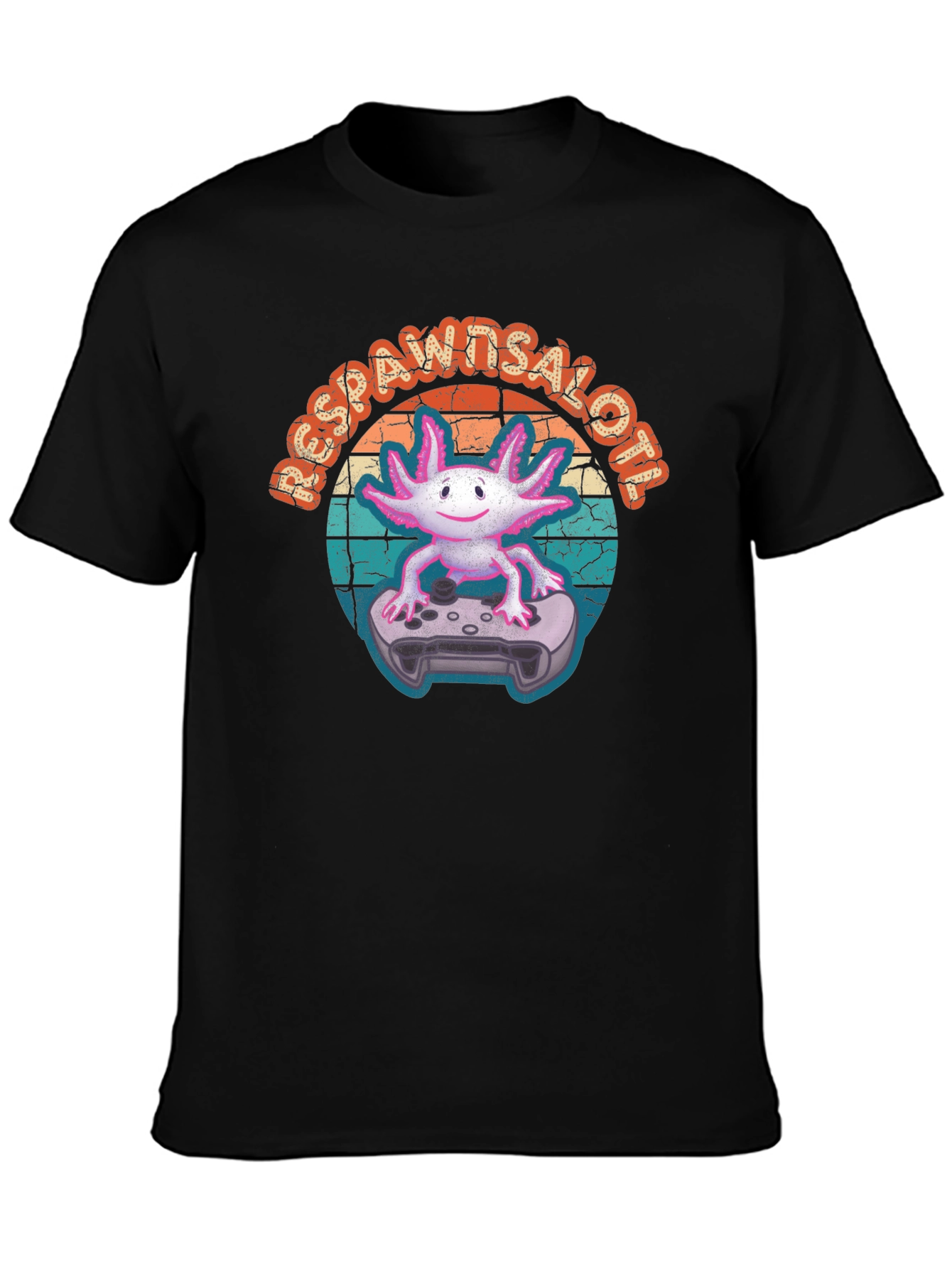 Black Respawn Axolotl Gamer T-Shirt view 3