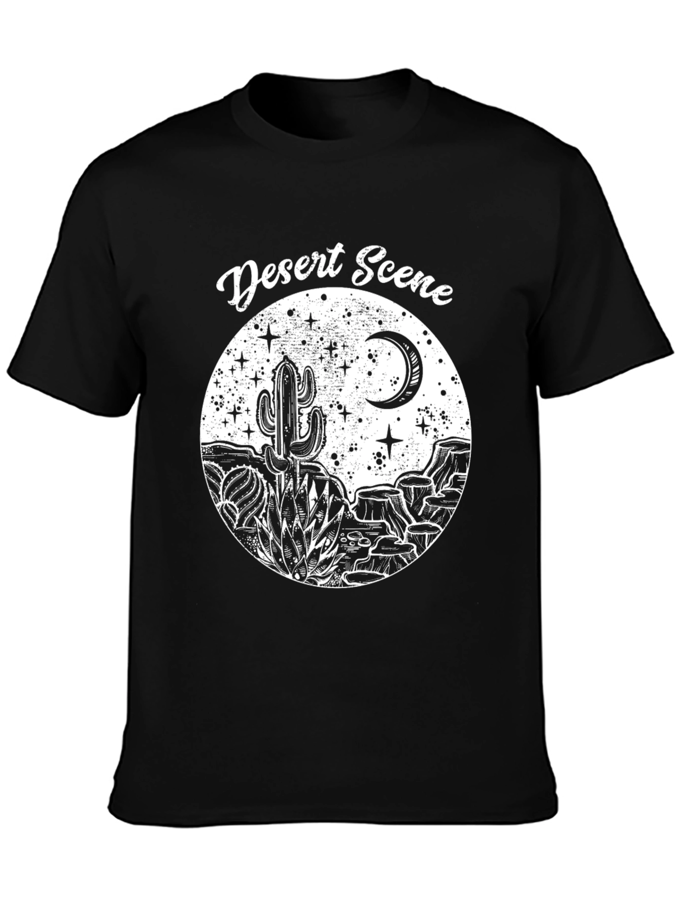 Black Desert Scene Graphic Tee - Black Cotton T-Shirt view 3