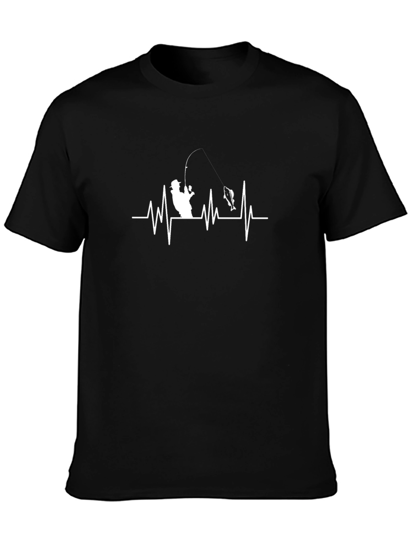 Black Fishing Heartbeat T-Shirt - Angler's Life Line Tee view 3