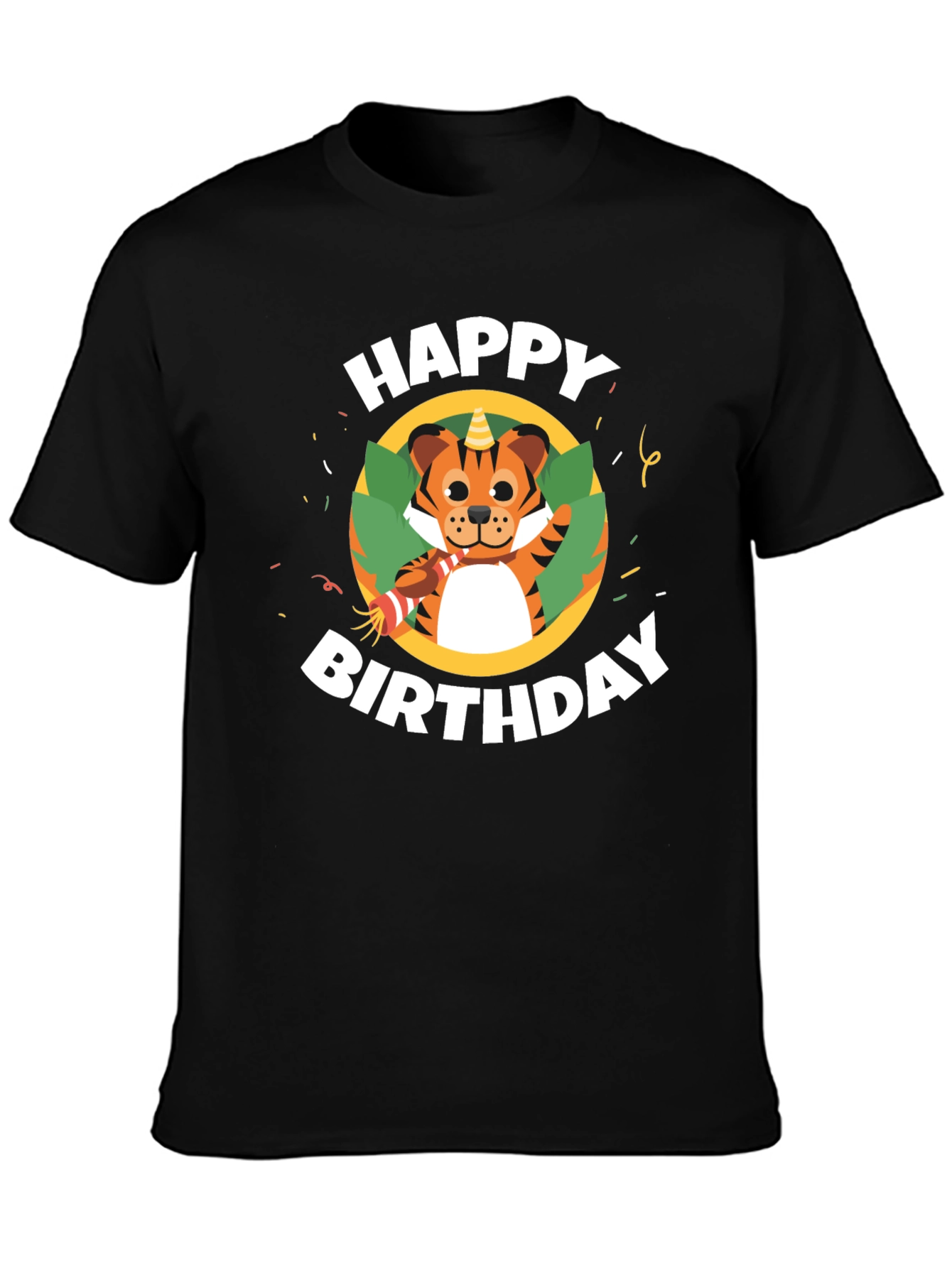 Black Happy Birthday Tiger Graphic T-Shirt view 3
