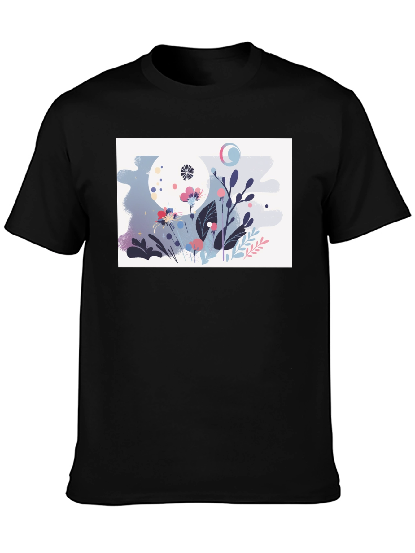 Black Floral Moon Graphic Black T-Shirt view 3