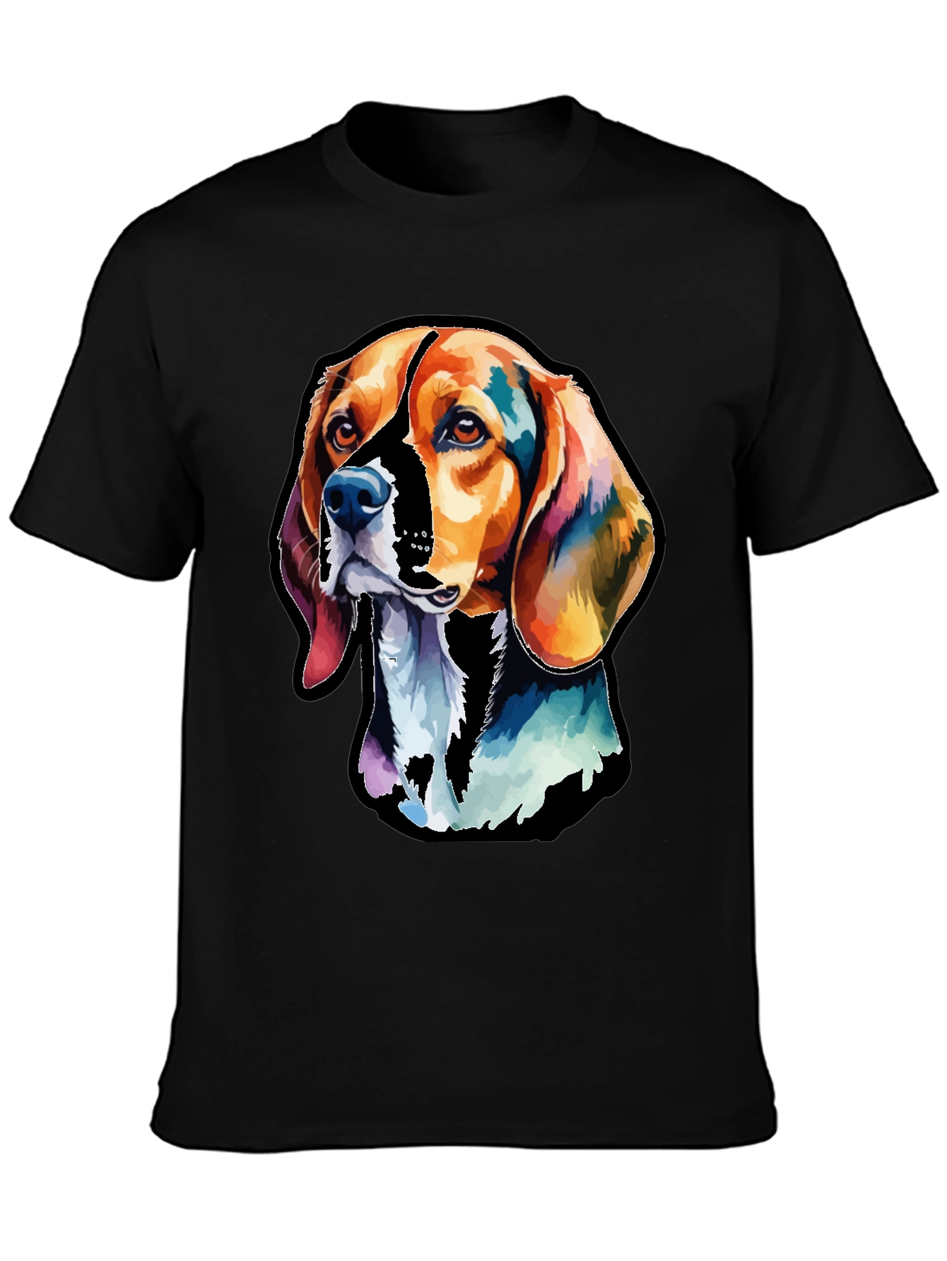 Black Colorful Beagle Dog Graphic T-Shirt view 3