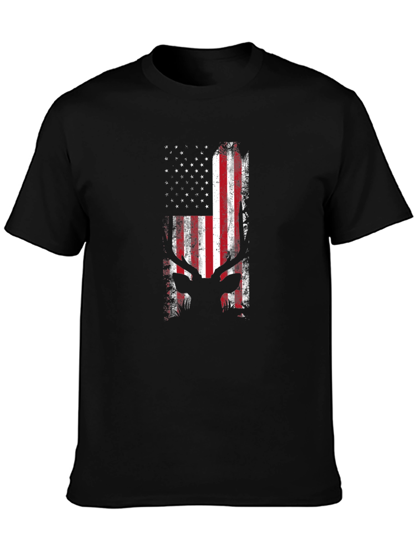 Black American Flag Deer Silhouette T-Shirt view 3