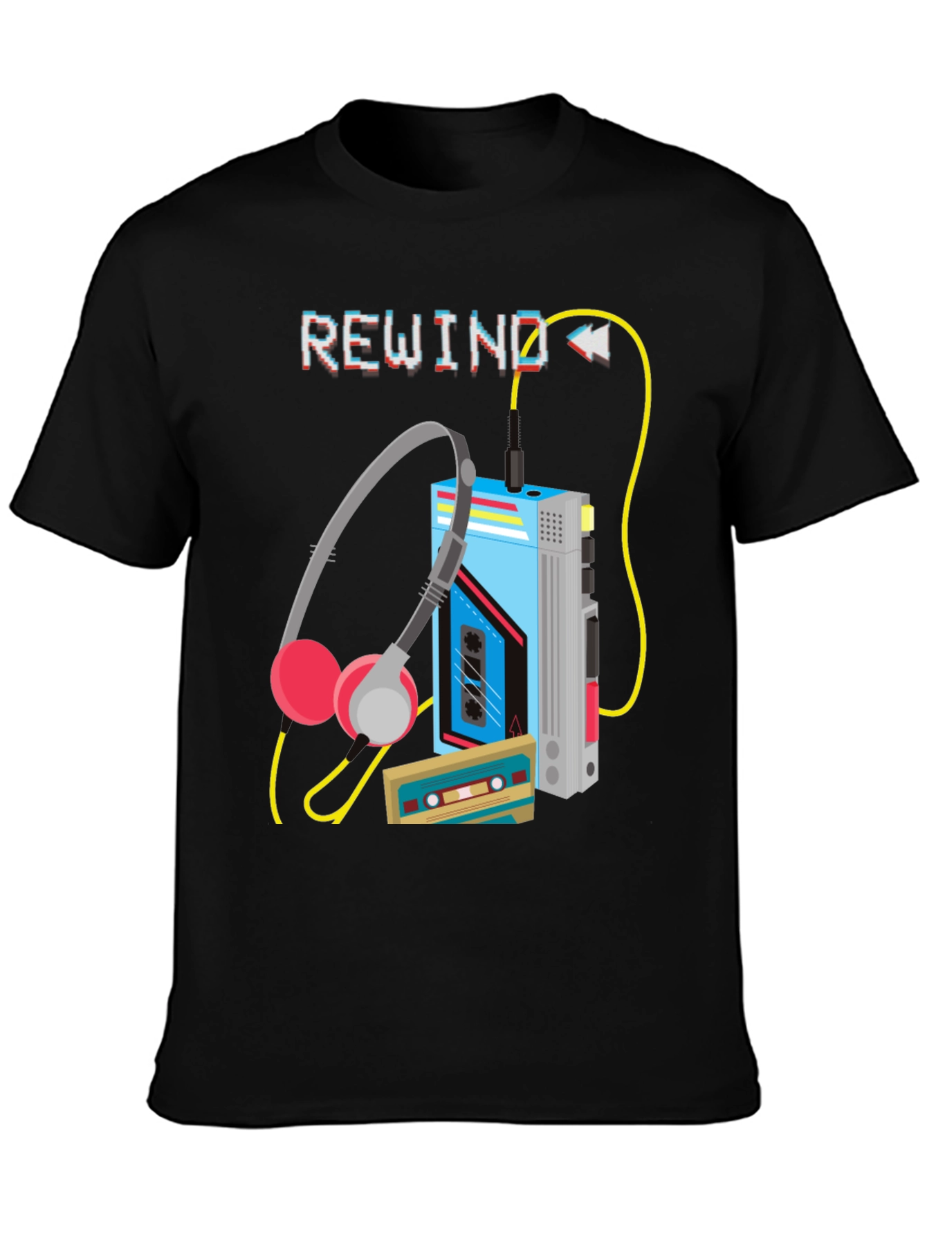 Black Rewind Cassette Player Graphic T-Shirt view 3
