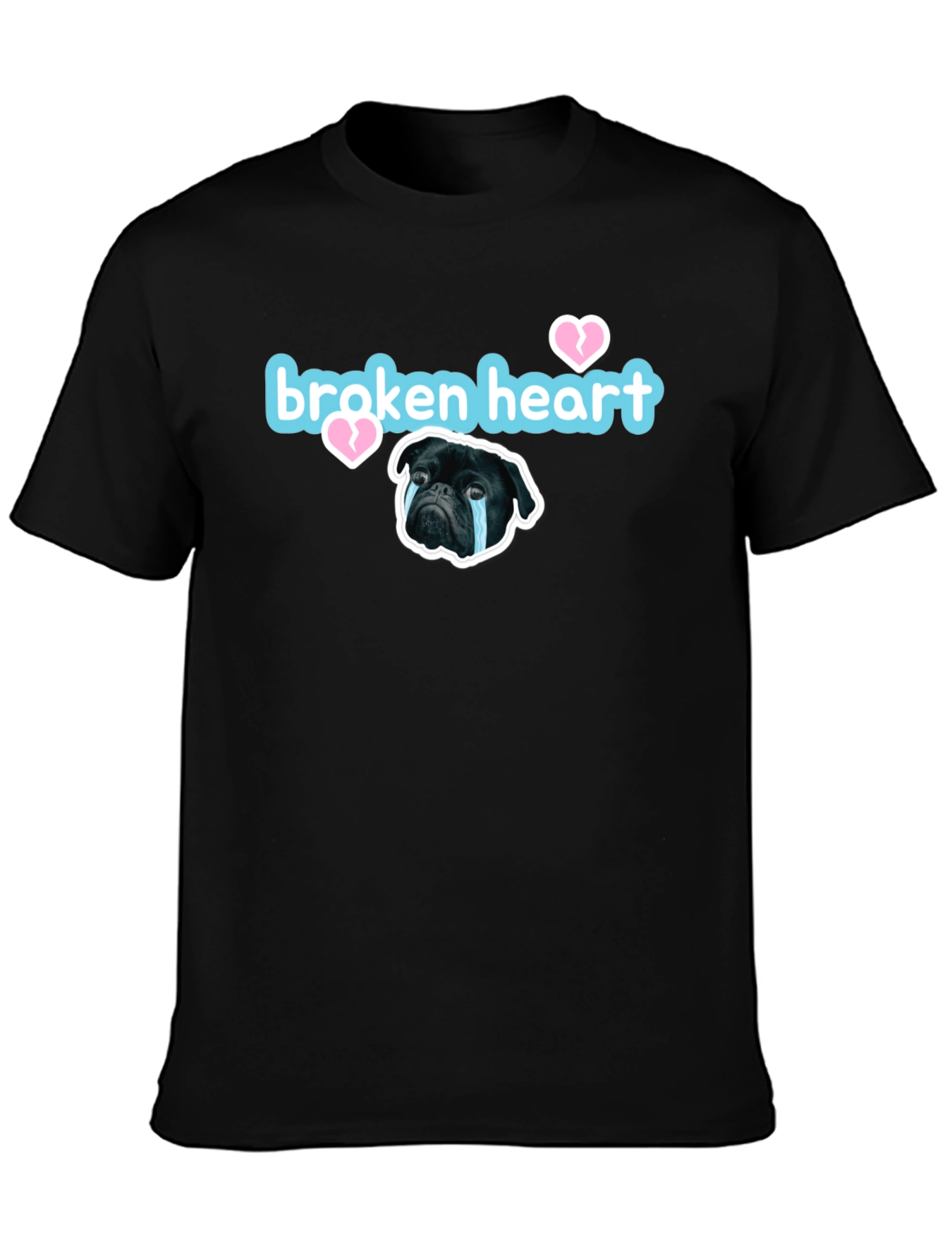 Black Broken Heart Pug Graphic Tee - Black Short Sleeve view 3