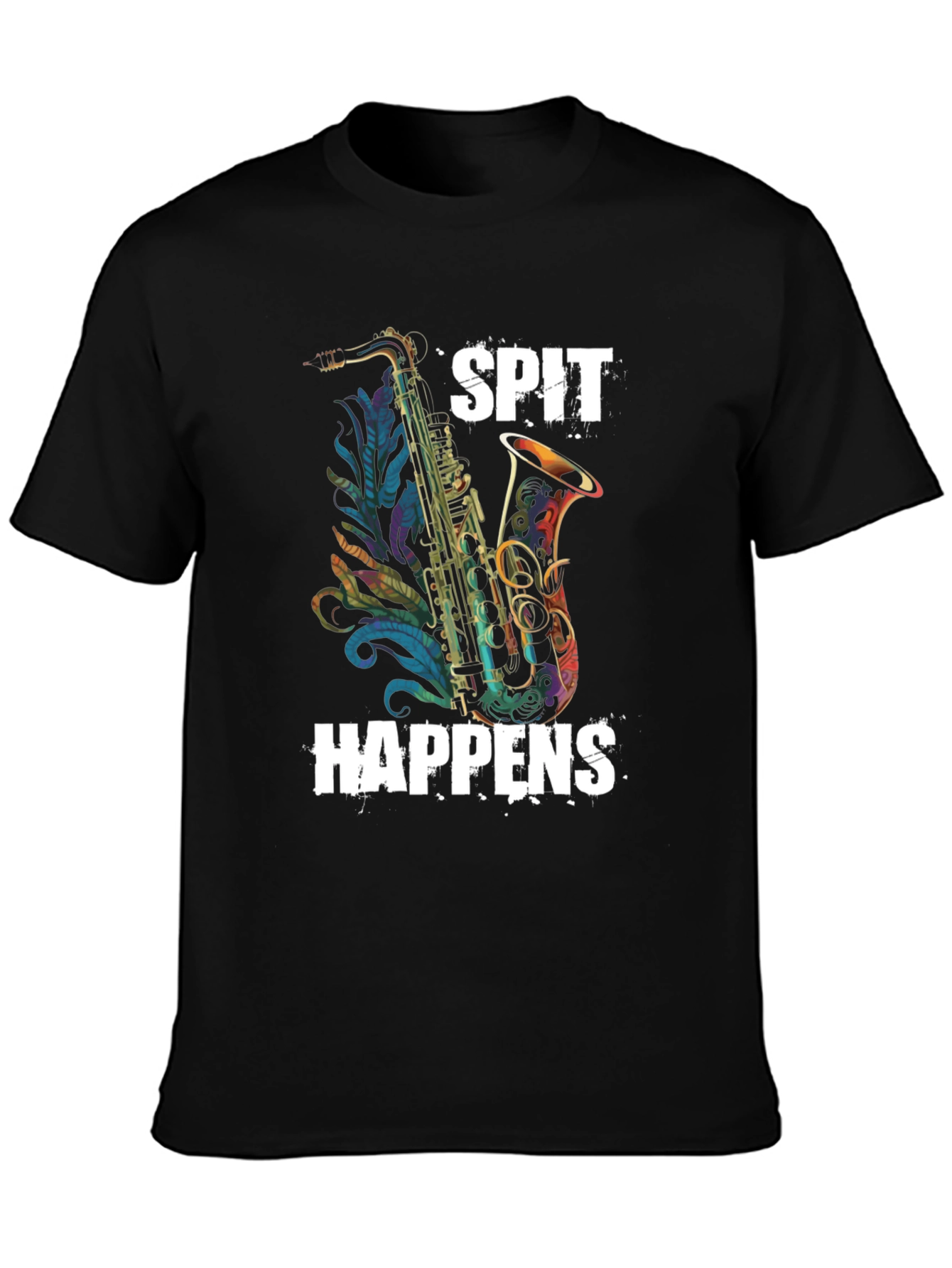 Black Spit Happens Saxophone Graphic Tee view 3