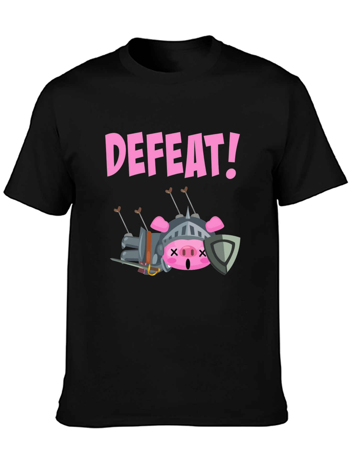 Black Defeated Pig Knight T-Shirt - Black view 3