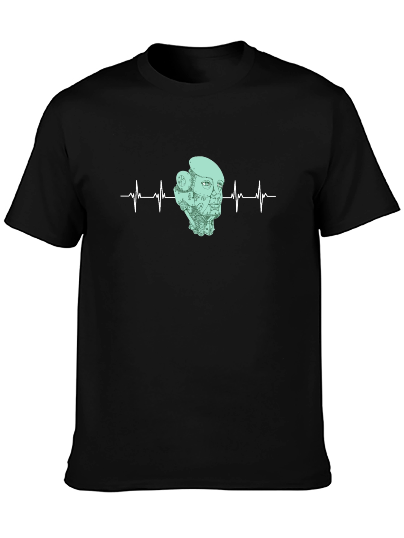 Black Robot Headbeat Graphic Tee - Black Cotton T-Shirt view 3