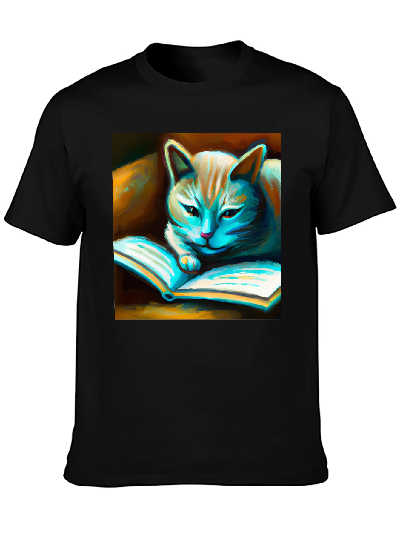 Black Cat Reading Book Graphic T-Shirt view 3