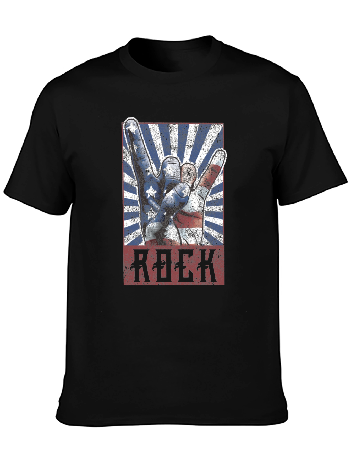 Black American Rock Hand Gesture Graphic T-Shirt view 3