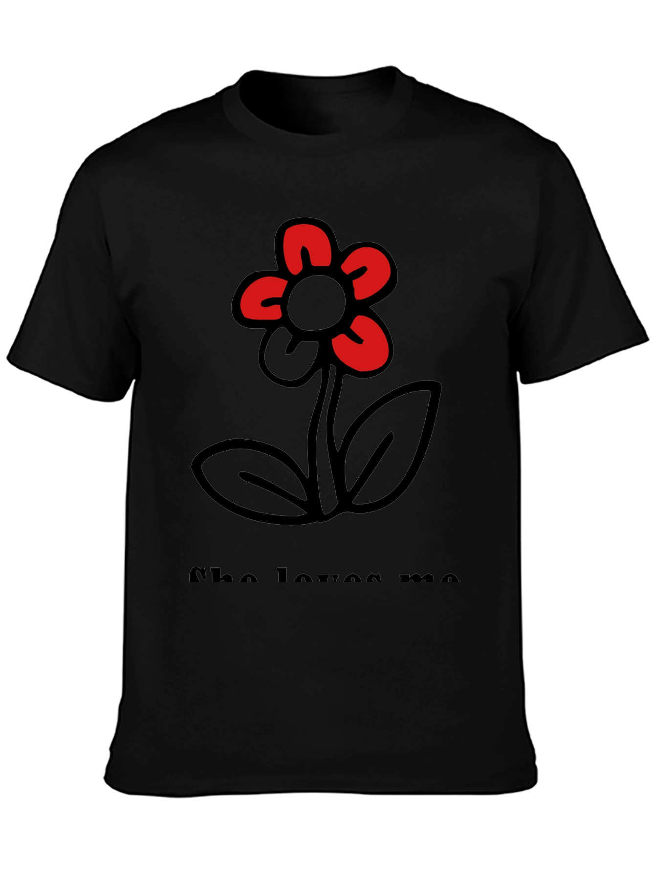 Black She Loves Me T-Shirt with Flower Graphic view 3