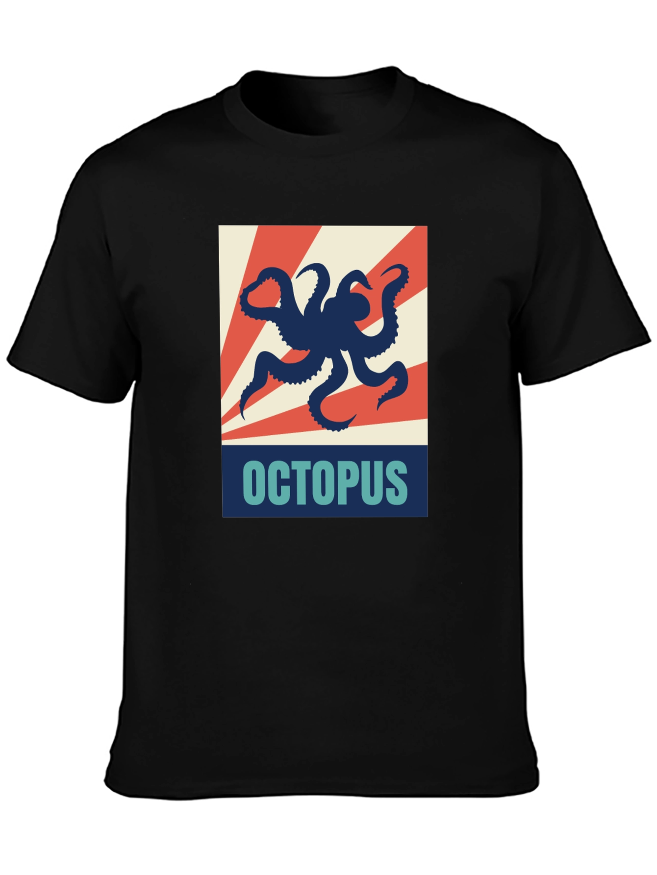 Black Octopus Graphic Print Crew Neck T-Shirt view 3