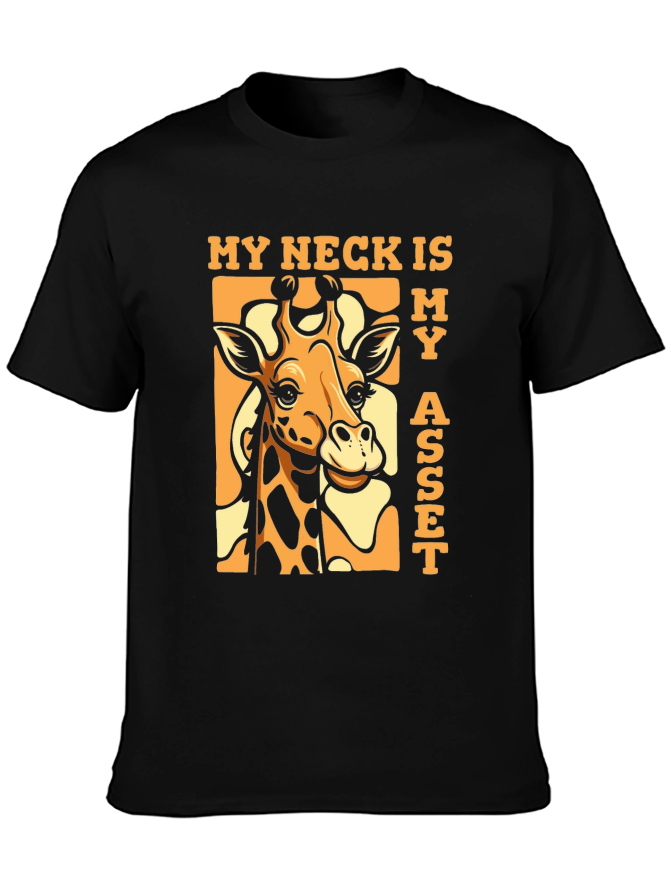 Black Funny Giraffe 'My Neck Is My Asset' T-Shirt view 3
