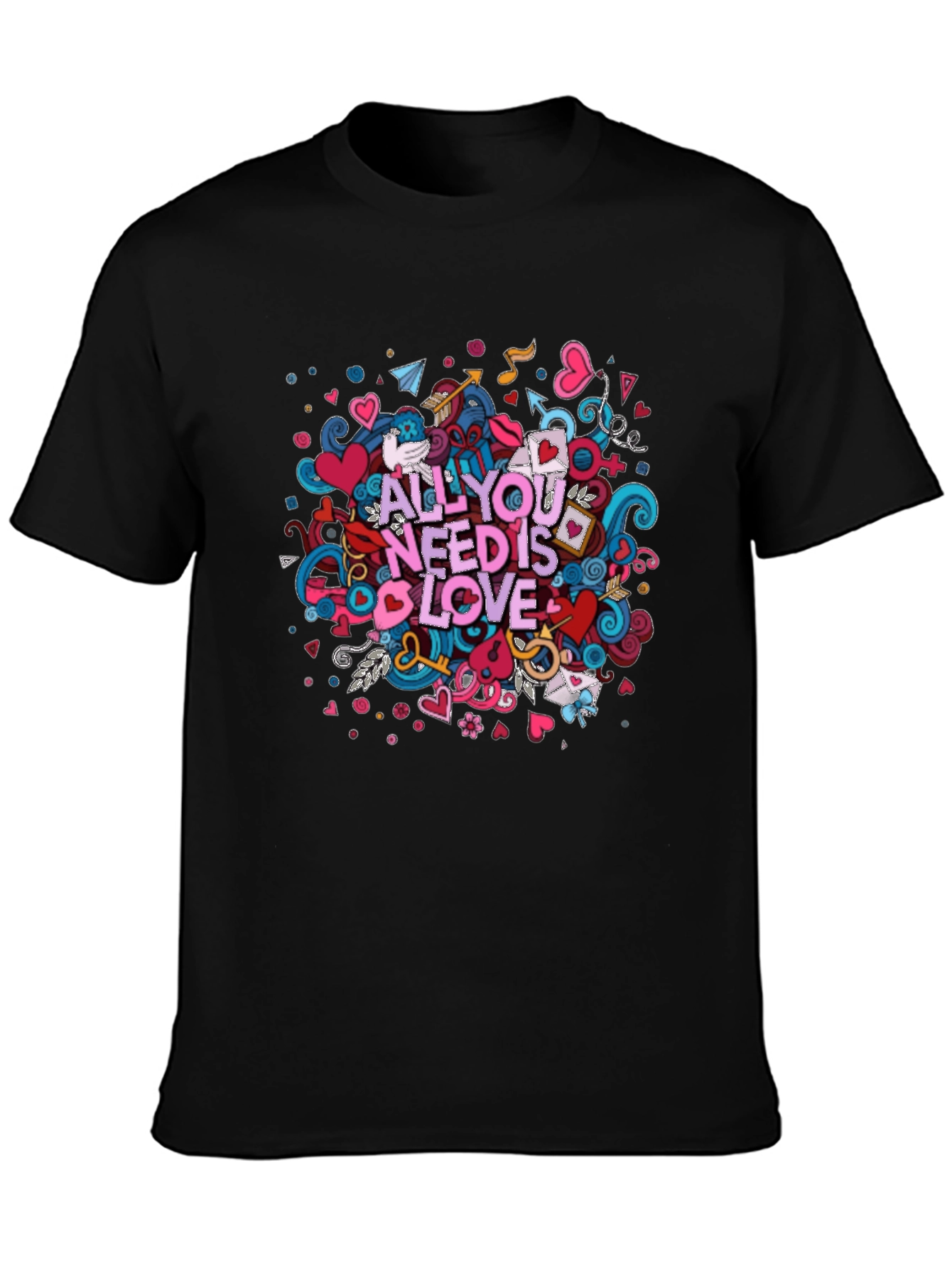 Black All You Need is Love Graphic T-Shirt - Black Cotton Tee view 3