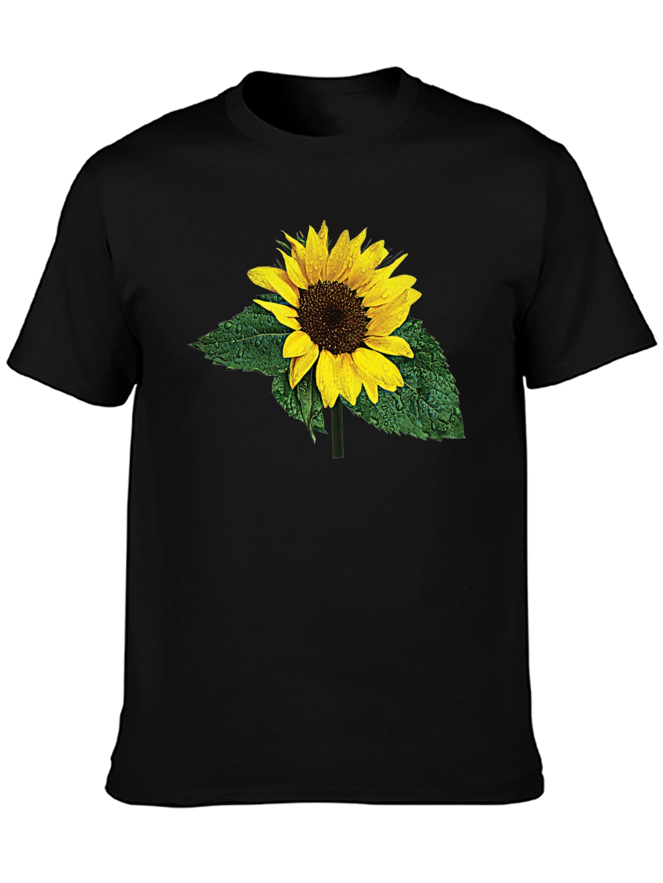Black Sunflower Print Black T-Shirt view 3
