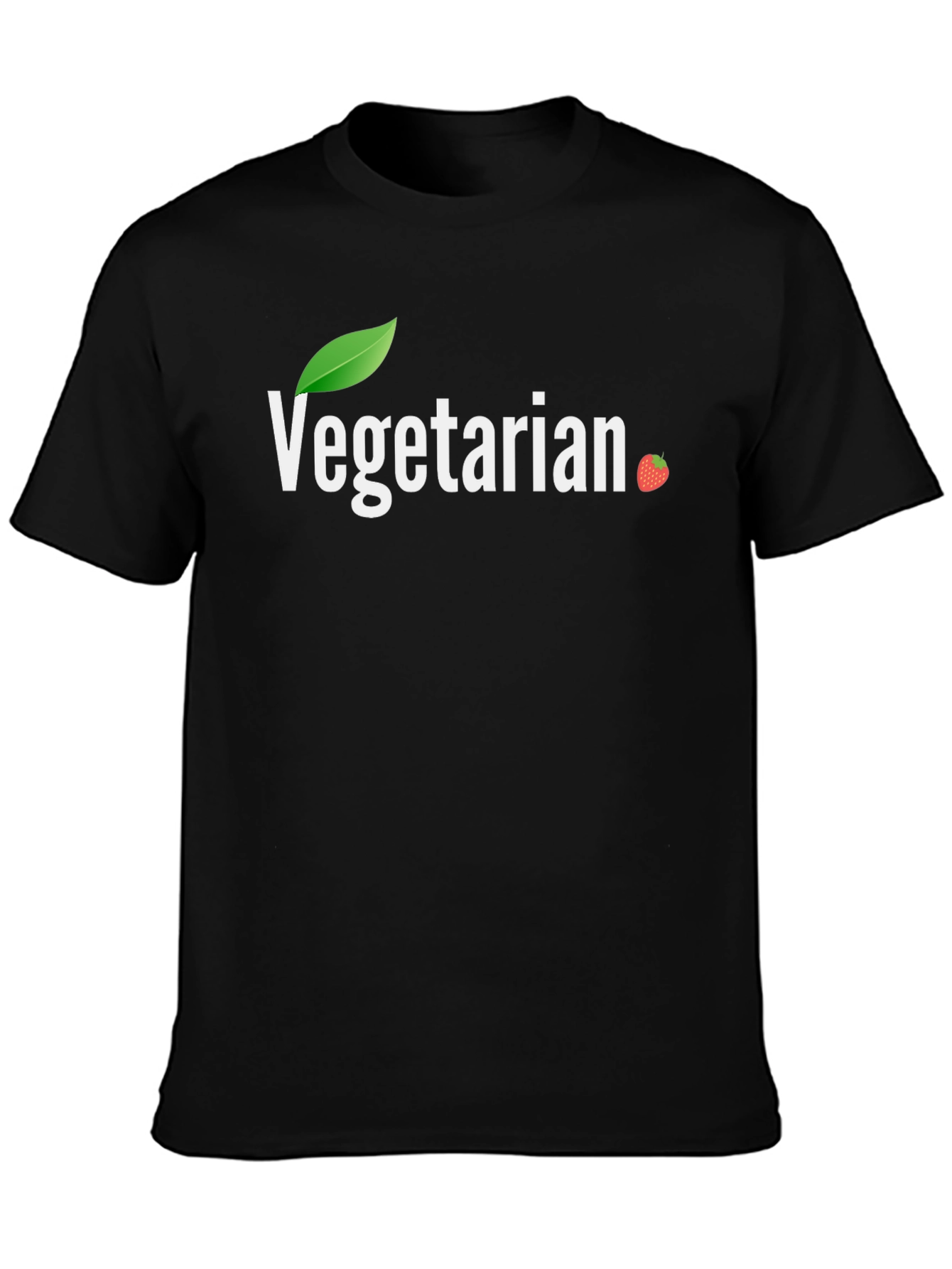 Black Vegetarian T-Shirt - Leaf & Strawberry Design view 3