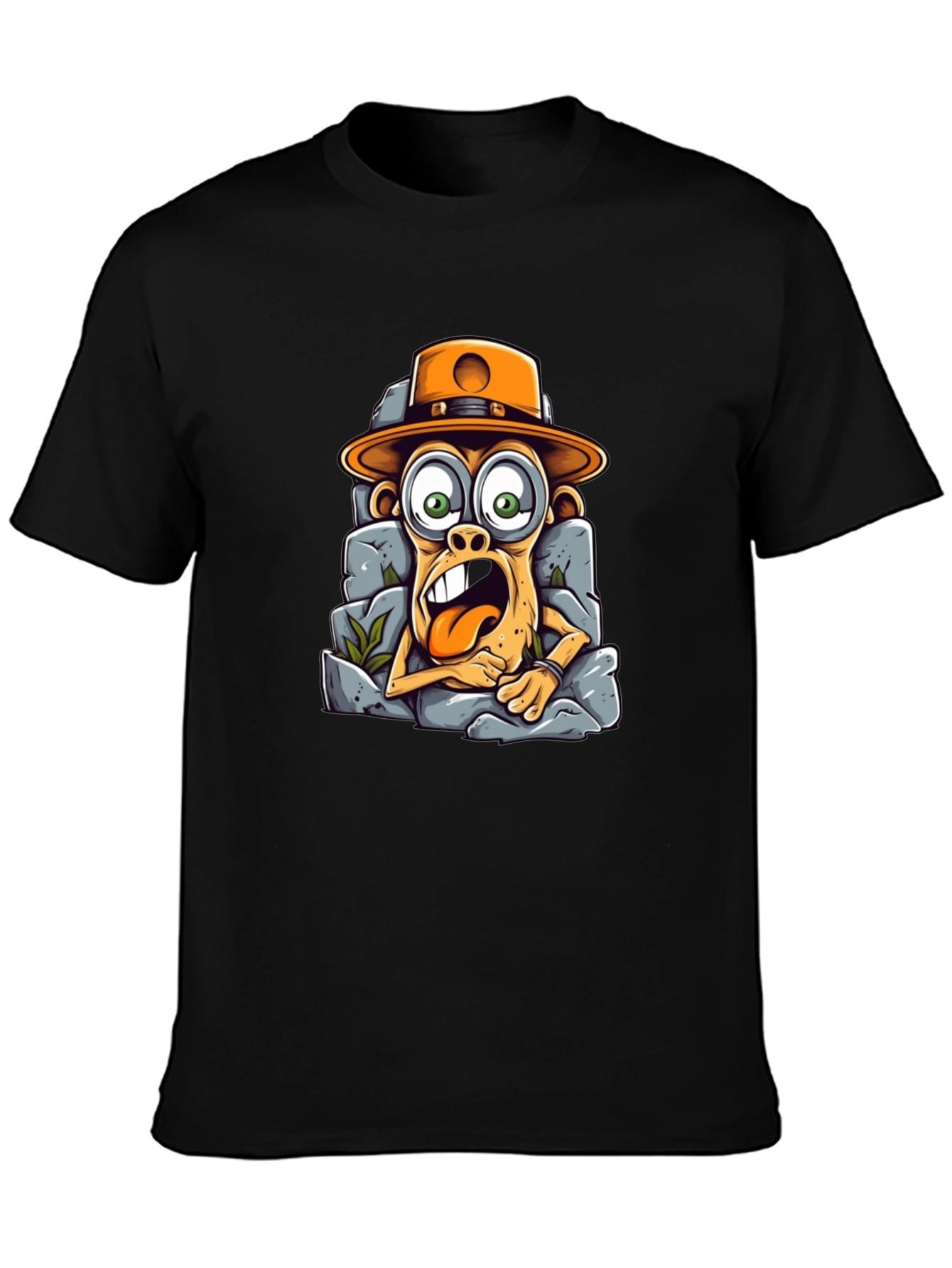 Black Funny Monkey Graphic Tee - Novelty Cartoon T-Shirt view 3