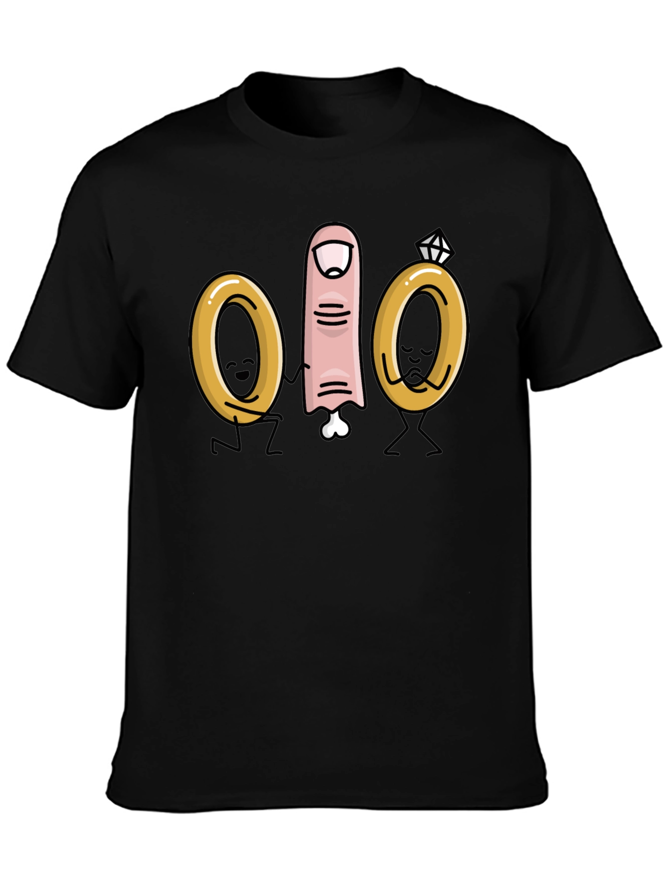 Black Funny Wedding Finger T-Shirt view 3