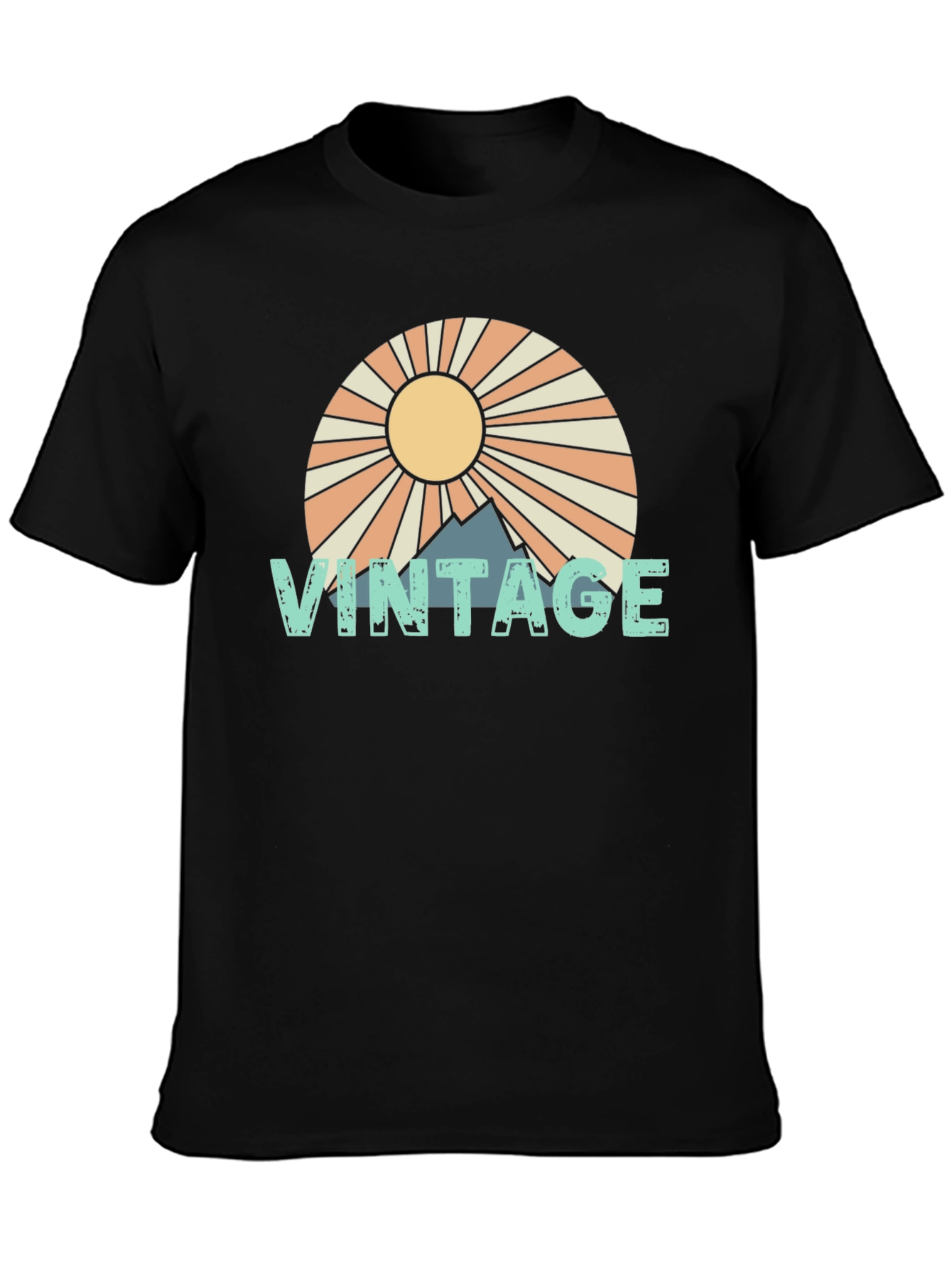 Black Retro Vintage Mountain Sun T-Shirt view 3