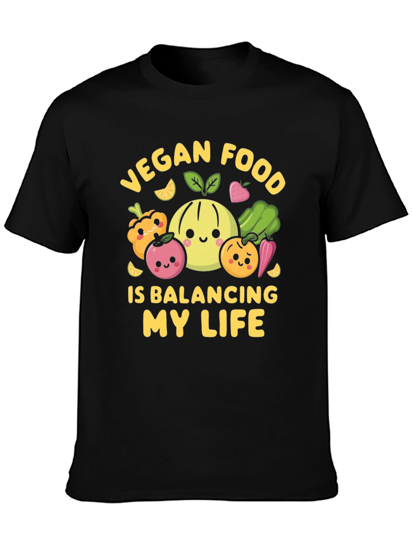 Black Vegan Food Balancing Life T-Shirt view 3