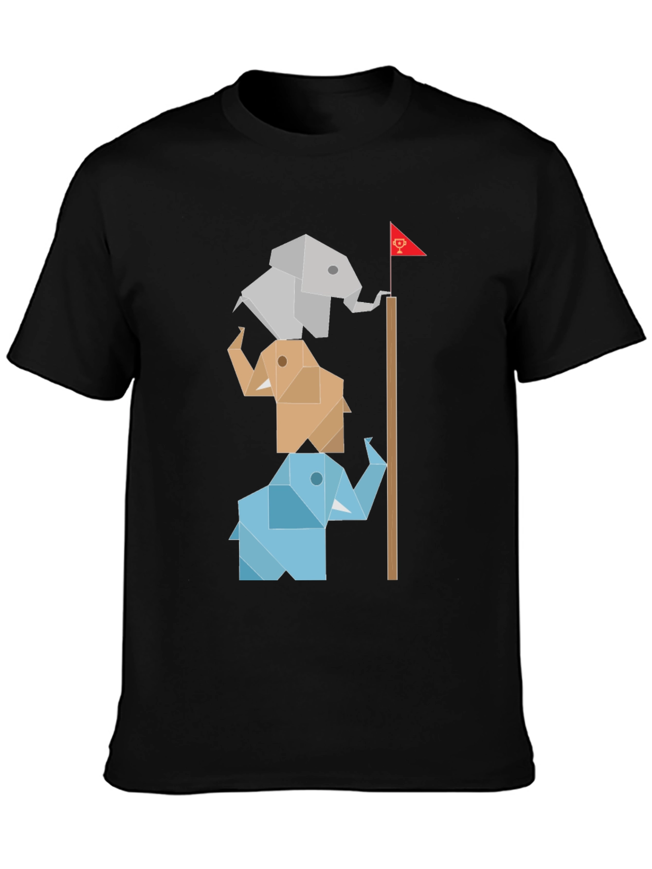 Black Origami Elephant Totem Tee - Unique Graphic Design view 3