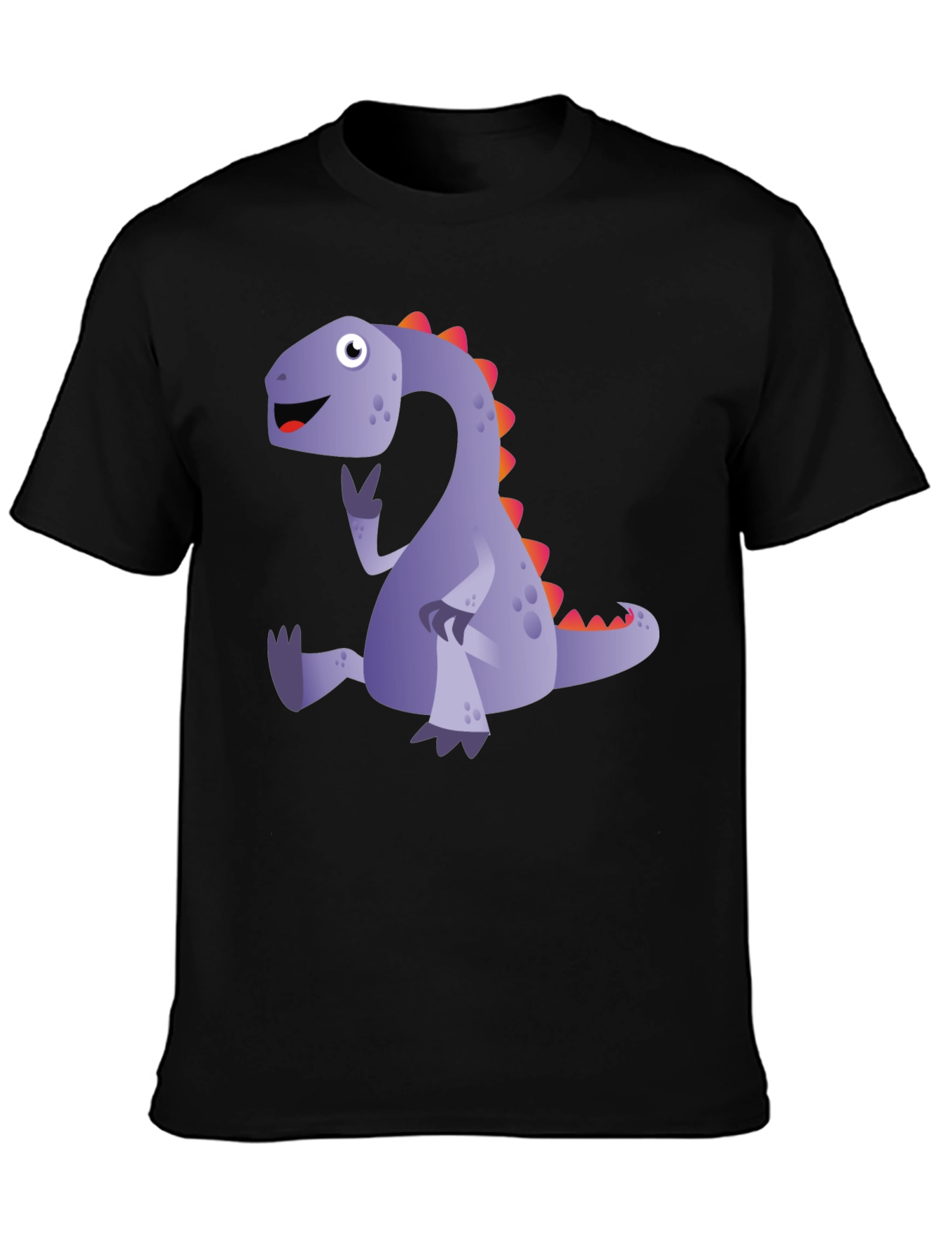 Black Cartoon Dinosaur T-Shirt - Black view 3