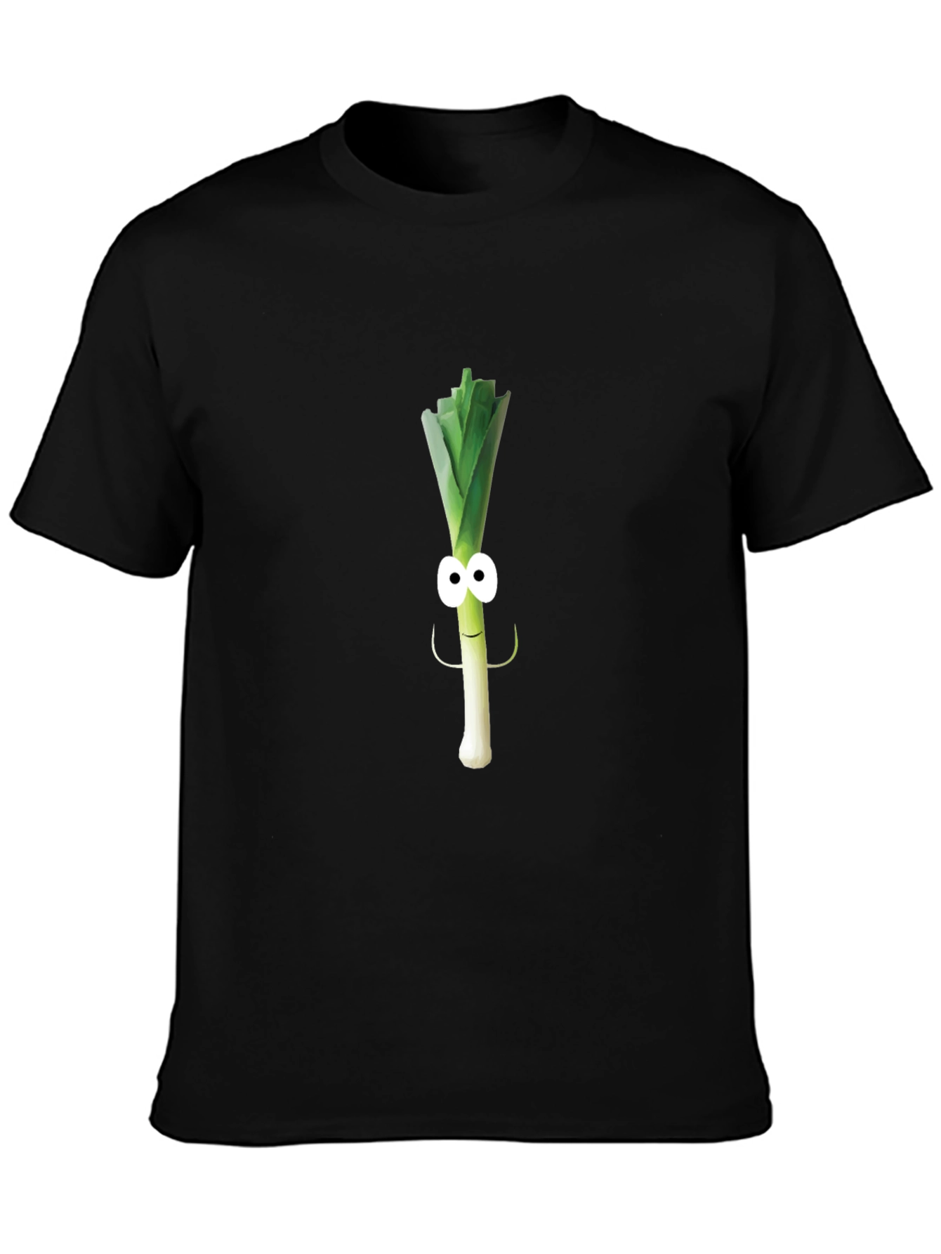Black Funny Leek Character Black T-Shirt view 3
