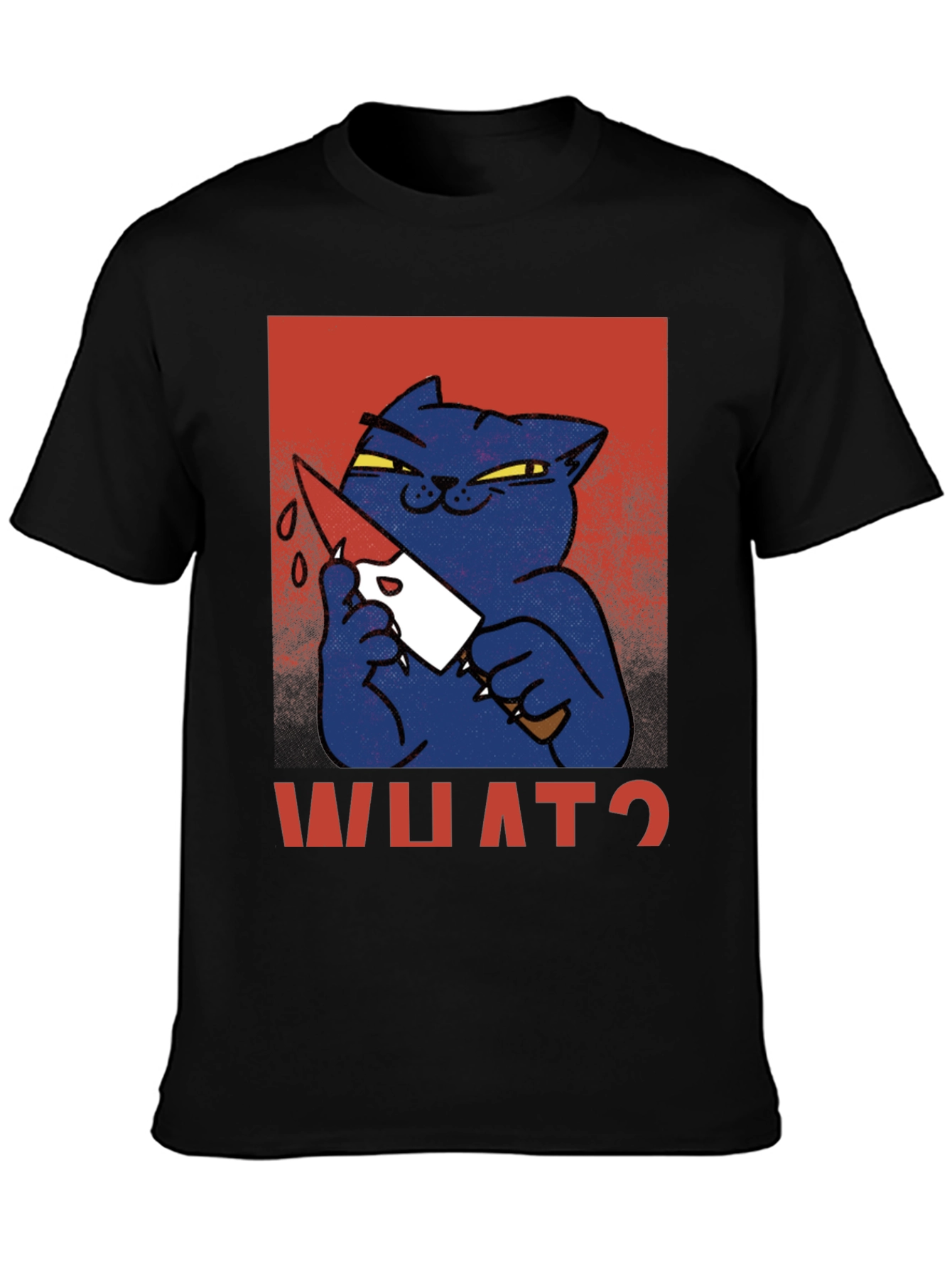 Black Killer Cat Graphic T-Shirt - "WHAT?" Funny Men's Tee view 3
