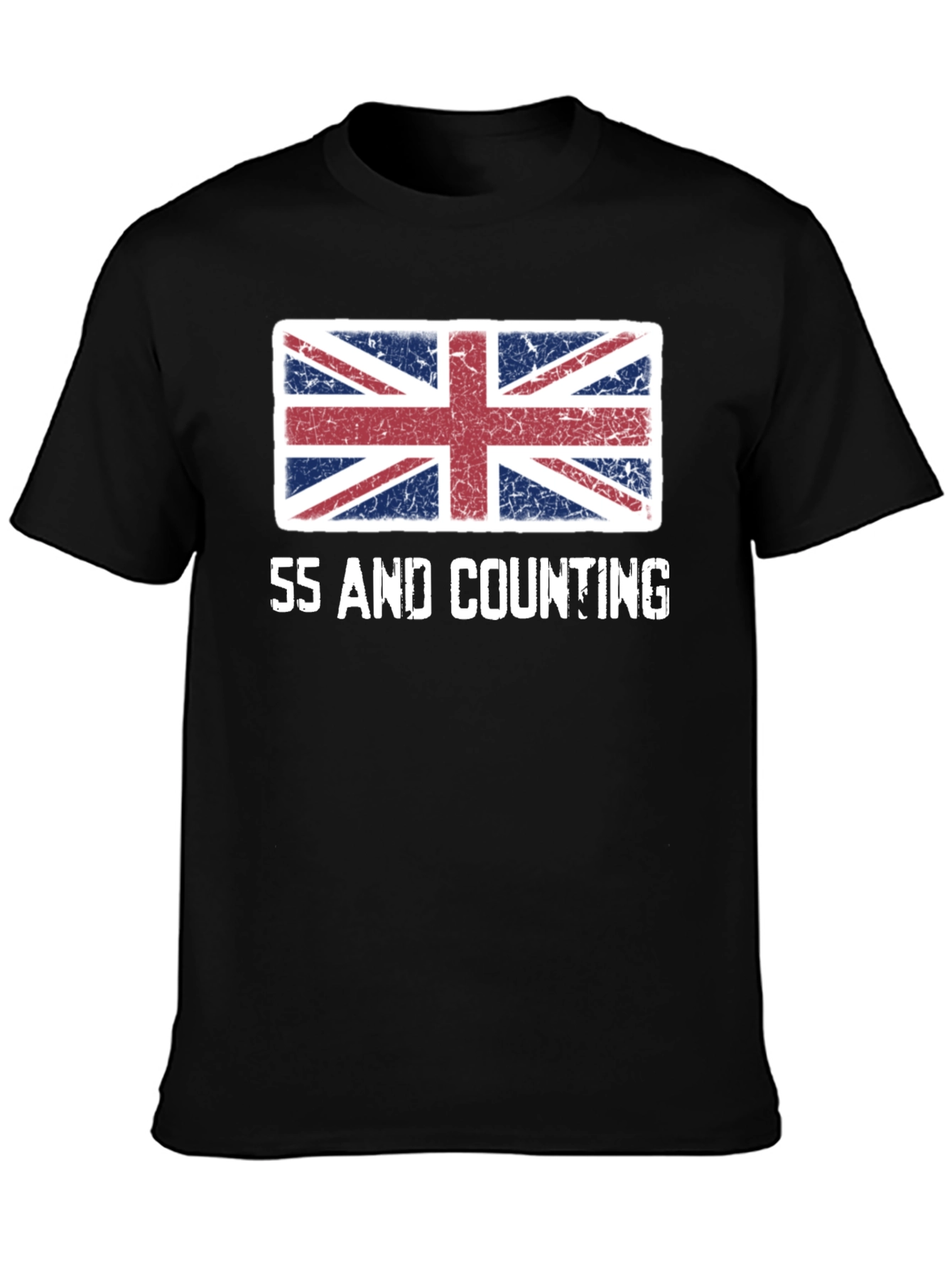 Black Union Jack Flag 55 and Counting Graphic T-Shirt view 3