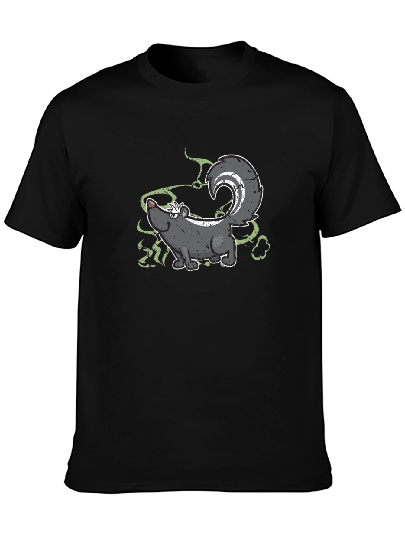 Black Skunk Cartoon Graphic Tee - Black Cotton T-Shirt view 3