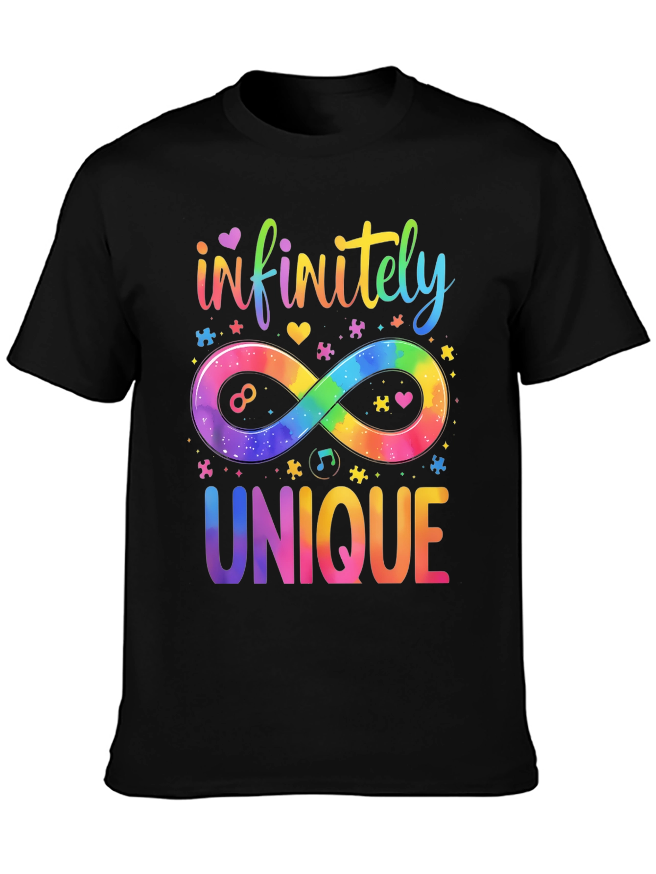 Black Infinitely Unique Autism Awareness T-Shirt view 3