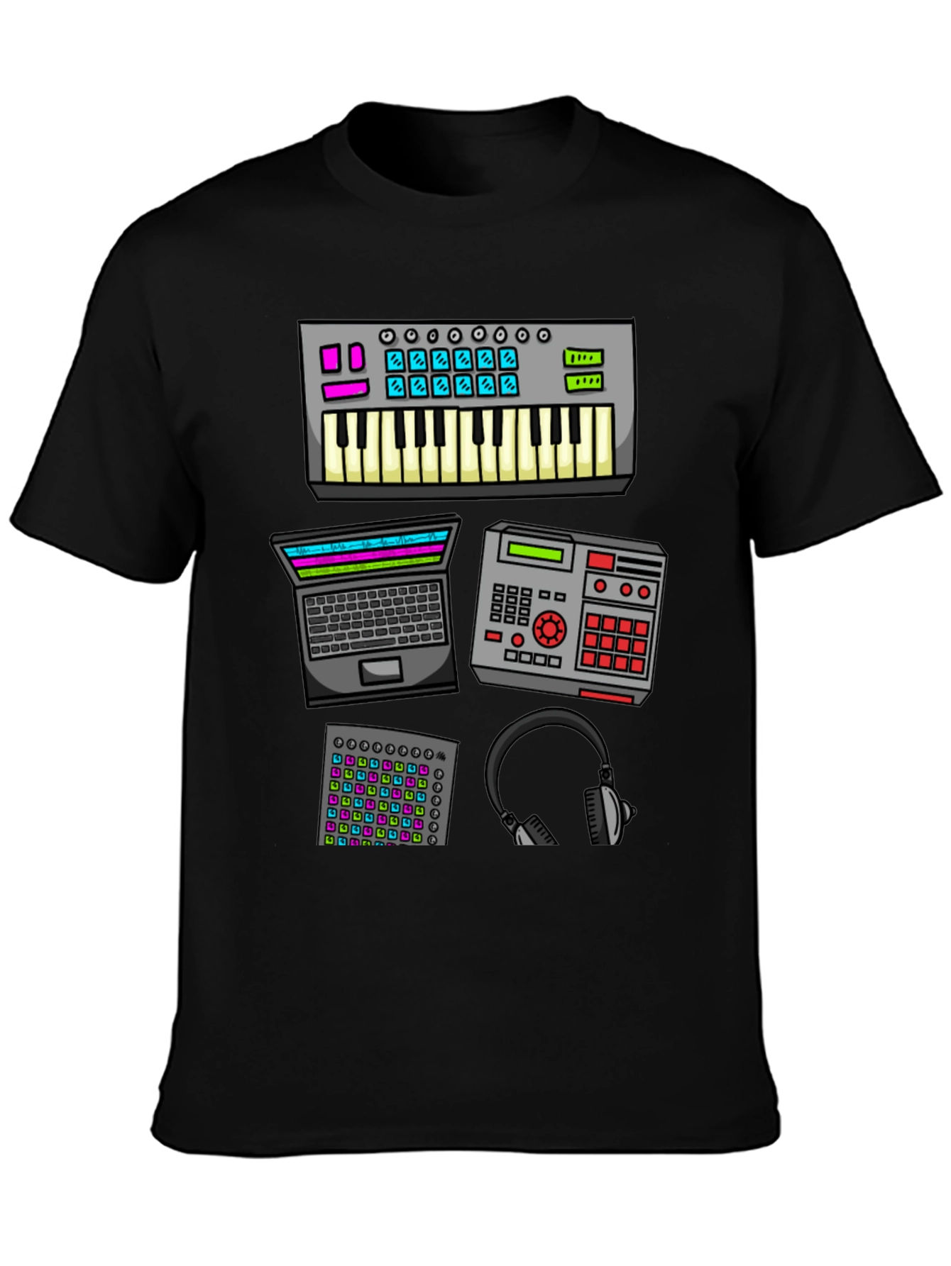 Black Music Producer T-Shirt - Studio Equipment Design view 3