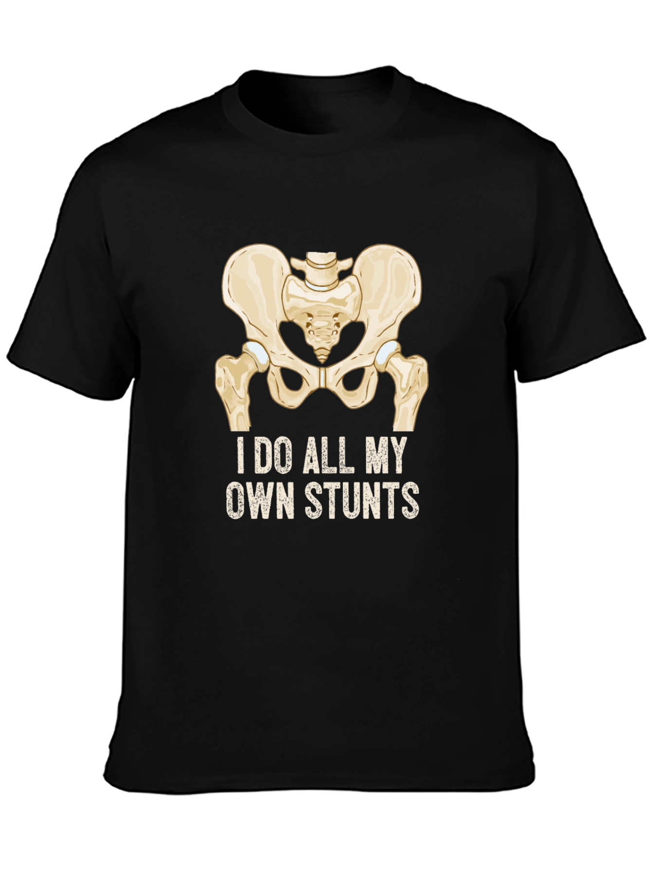 Black I Do All My Own Stunts T-Shirt - Humorous Broken Hip Design view 3