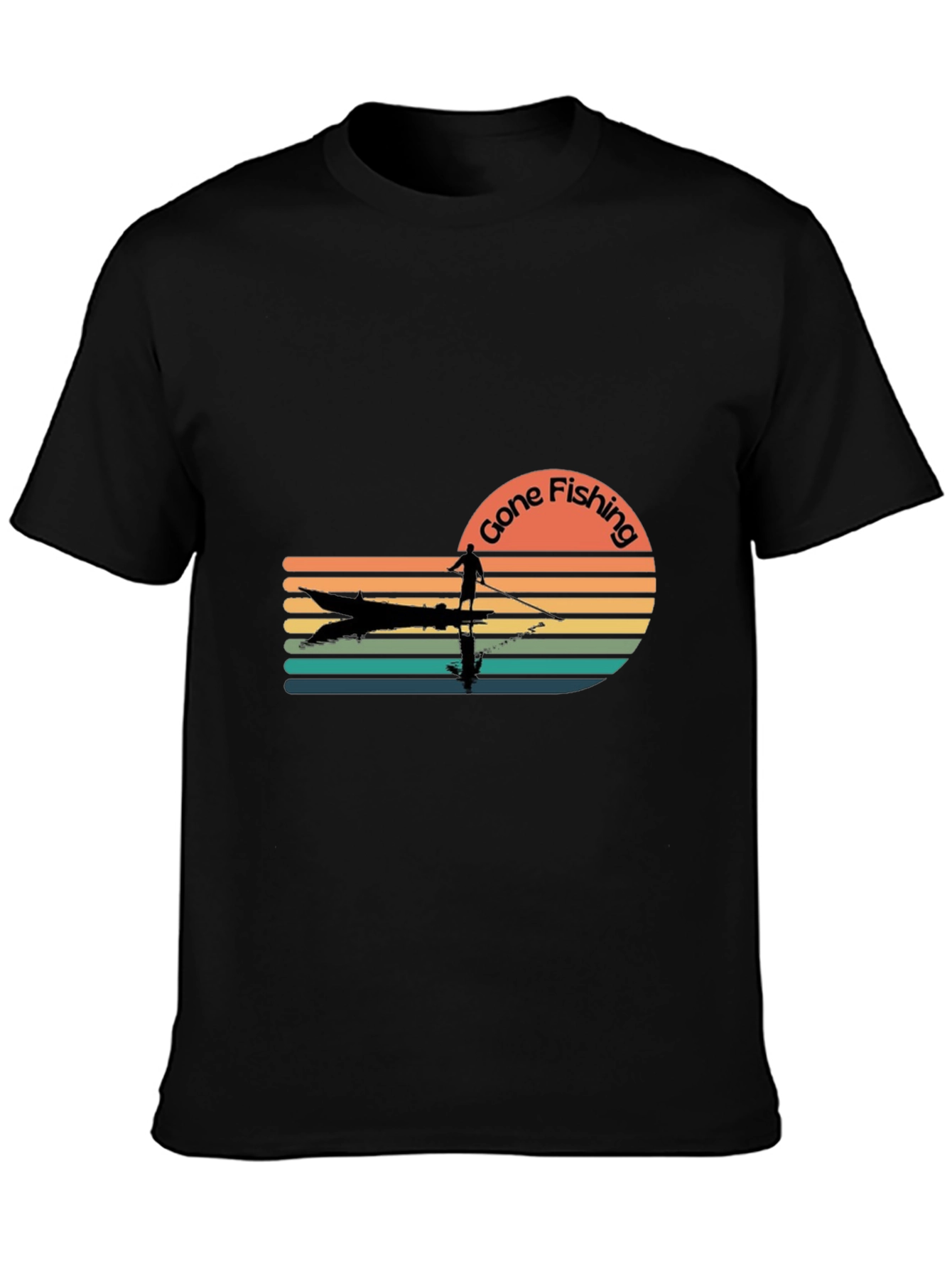 Black Gone Fishing Retro T-Shirt - Angler Design view 3