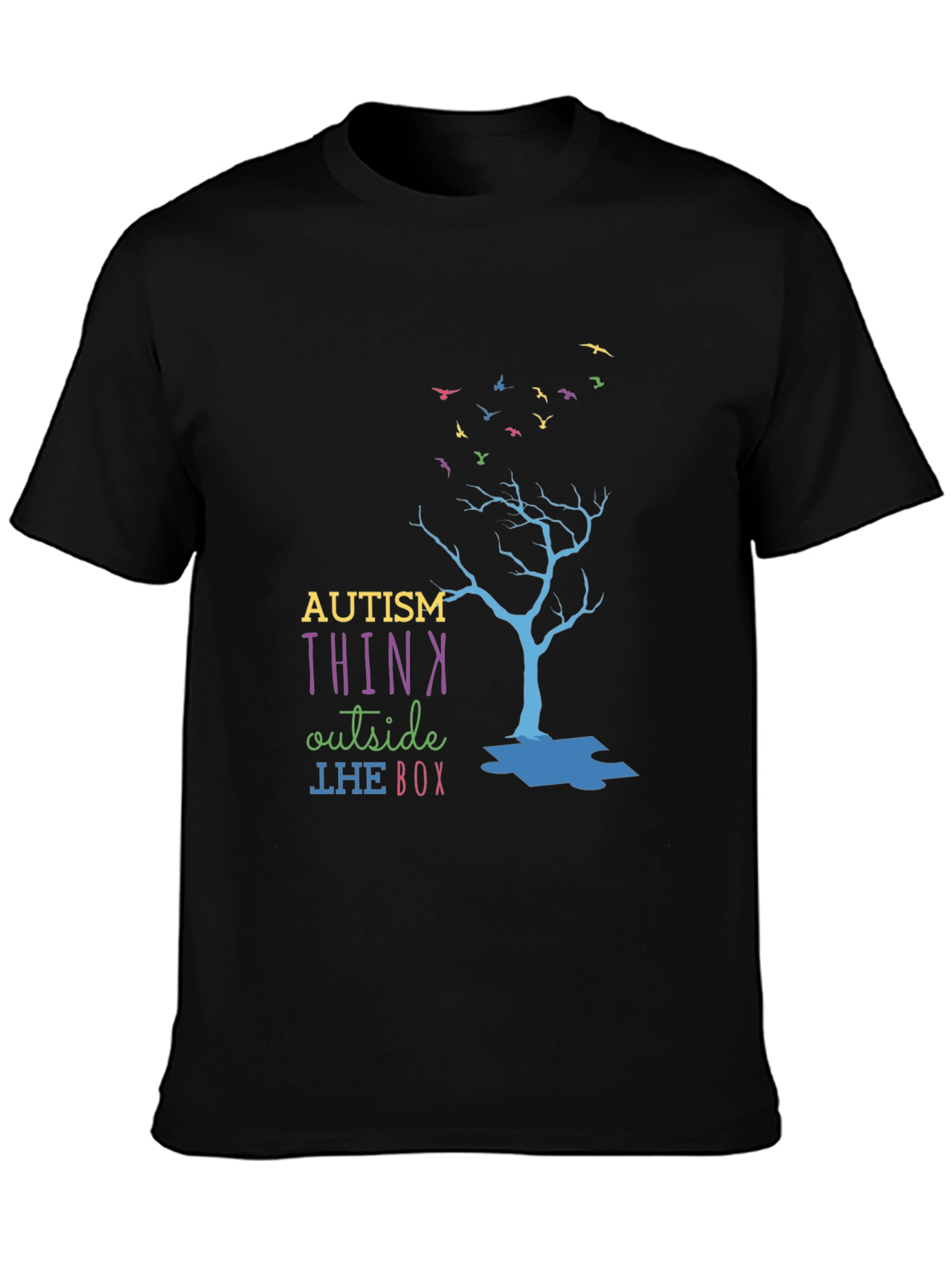 Black Autism Think Outside the Box T-Shirt view 3