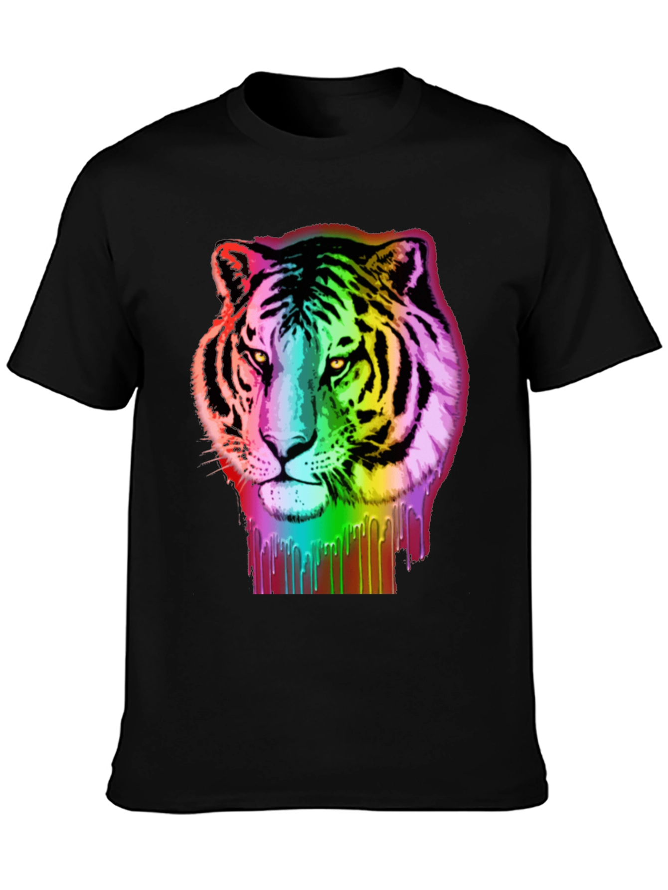 Black Rainbow Tiger Graphic Tee - Black Cotton T-Shirt view 3