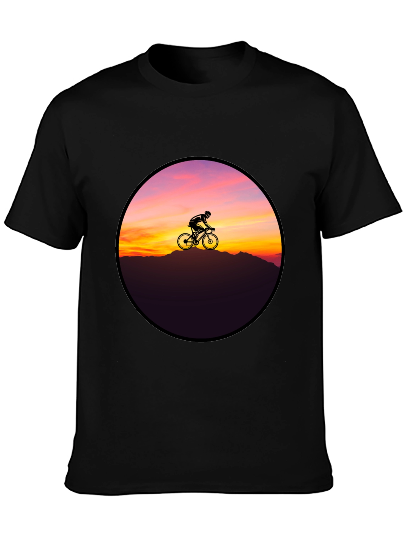 Black Sunset Cyclist Graphic Tee - Black Cotton Blend view 3