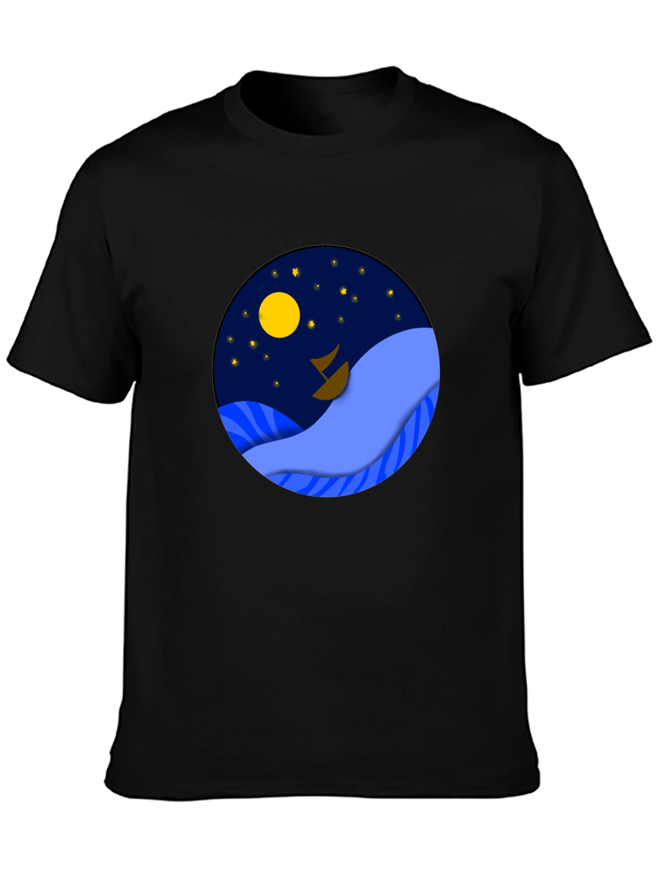 Black Night Sea Graphic Tee - Stylish Men's Black T-Shirt view 3