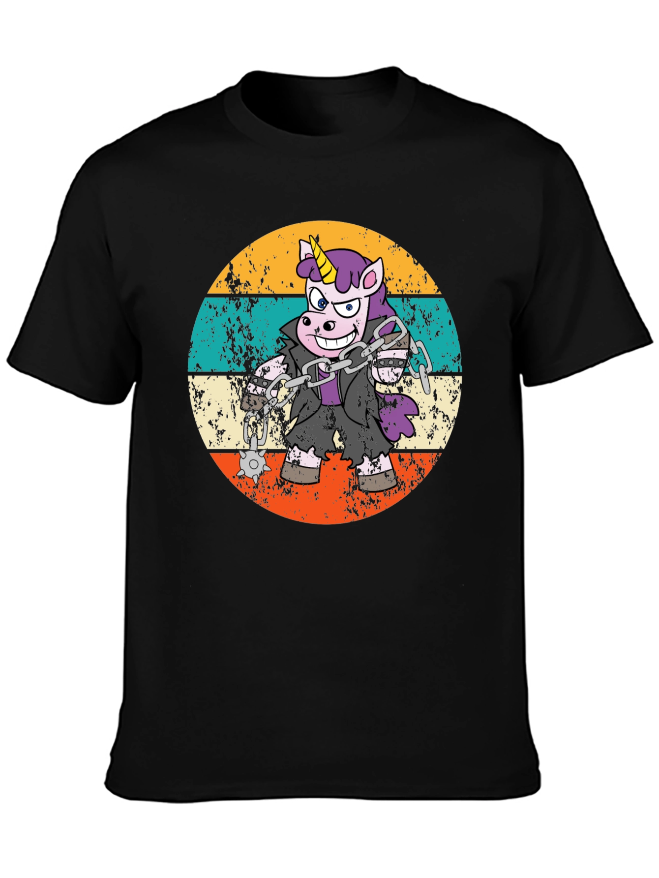 Black Retro Zombie Unicorn T-Shirt view 3