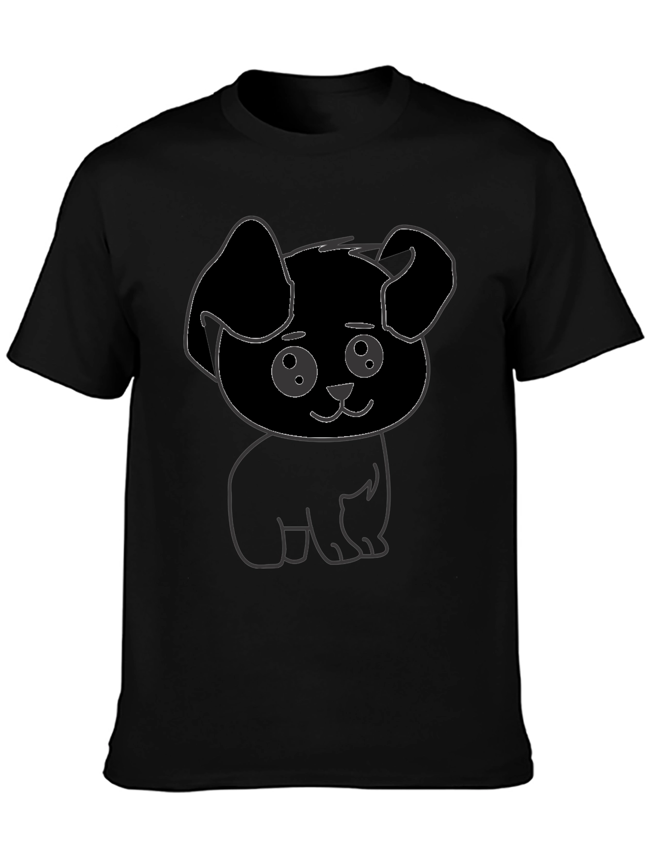 Black Cute Puppy Graphic Print Black T-Shirt view 3