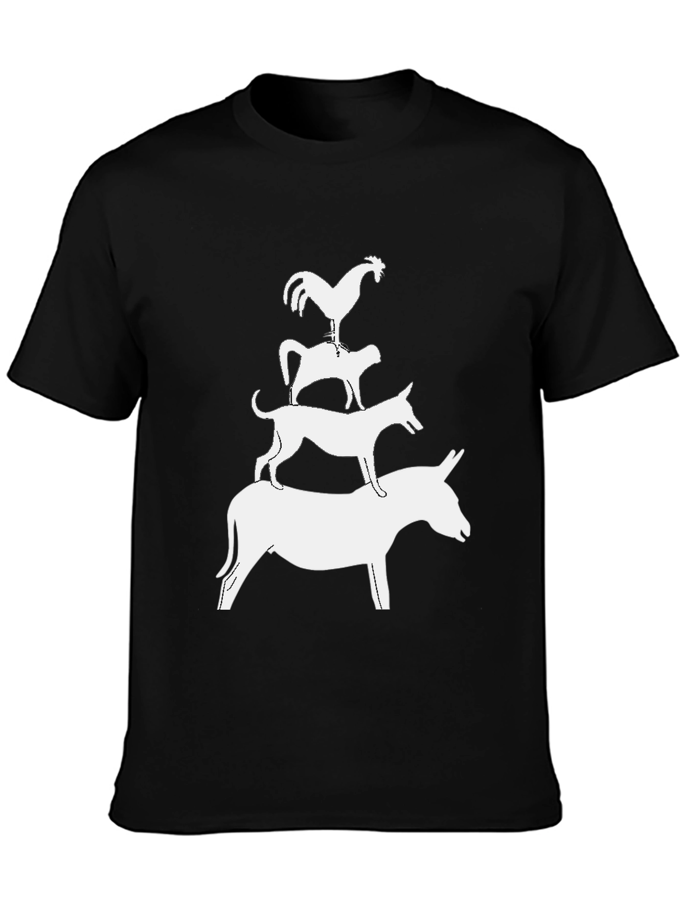 Black Bremen Town Musicians Graphic T-Shirt - Stacked Animal Tee view 3